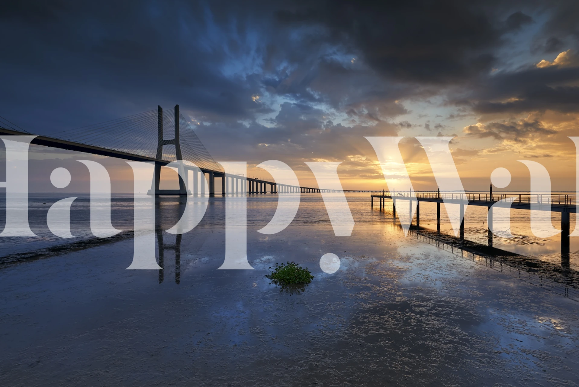 Abstract blue and gray bridge with sunset wallpaper