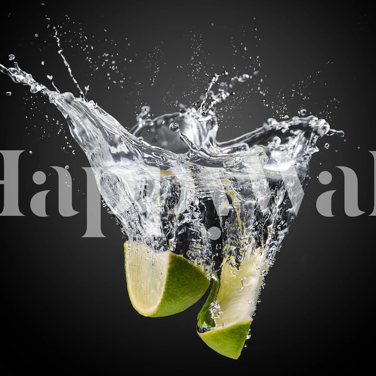 Fresh lime slices splashing in water on a dark background wallpaper