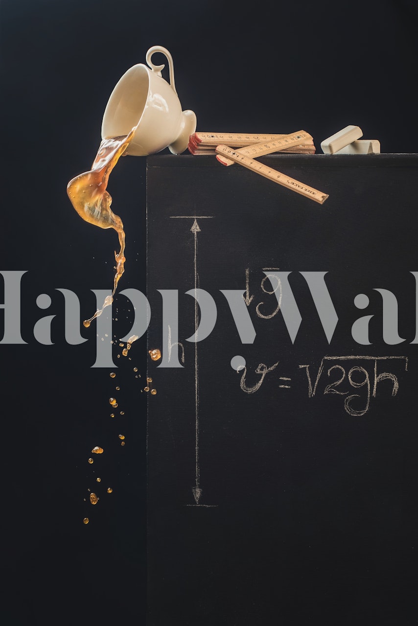 Chalkboard with spilled coffee and math formulas wallpaper