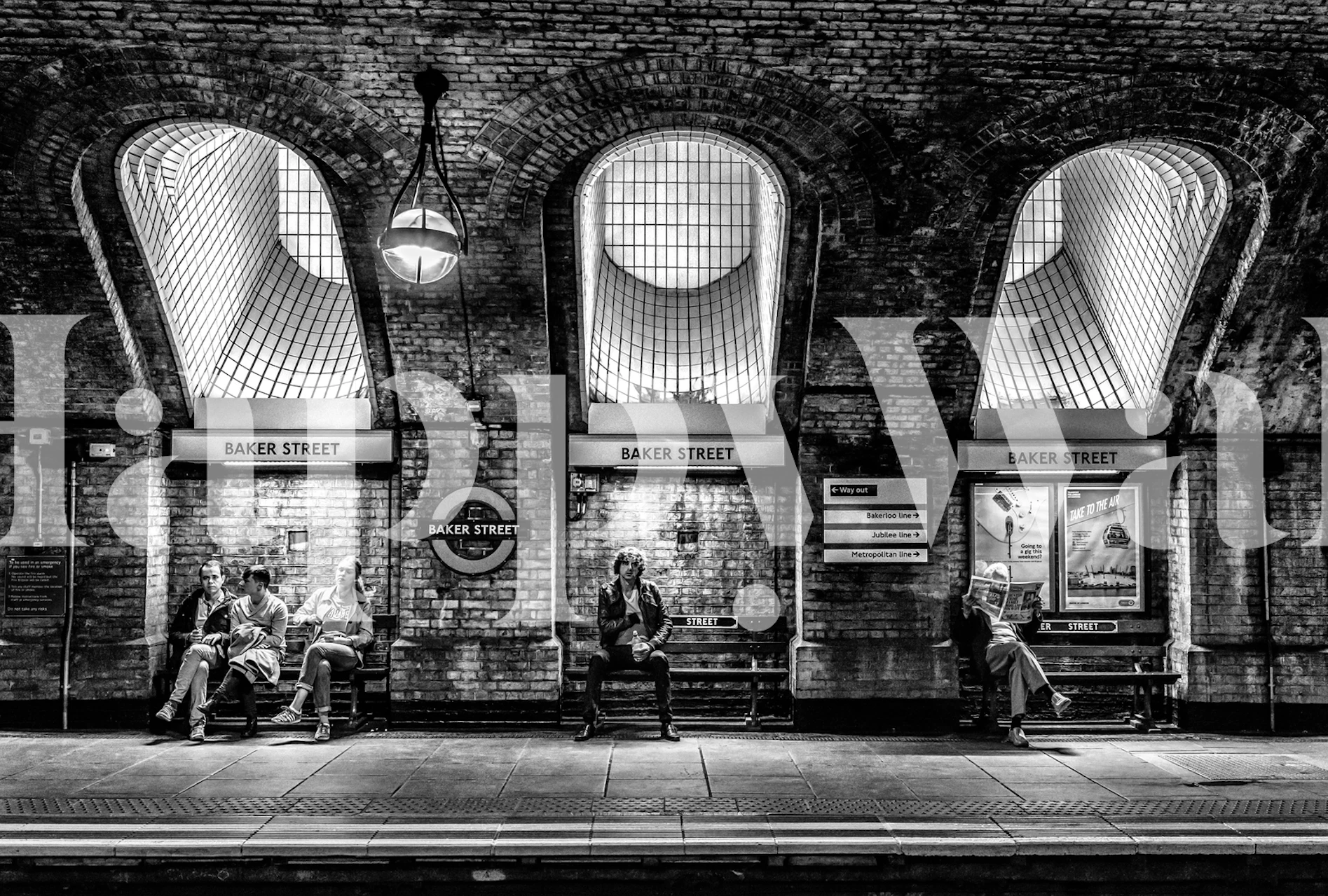 Baker Street underground station wall mural featuring historic architecture and an iconic British vibe.