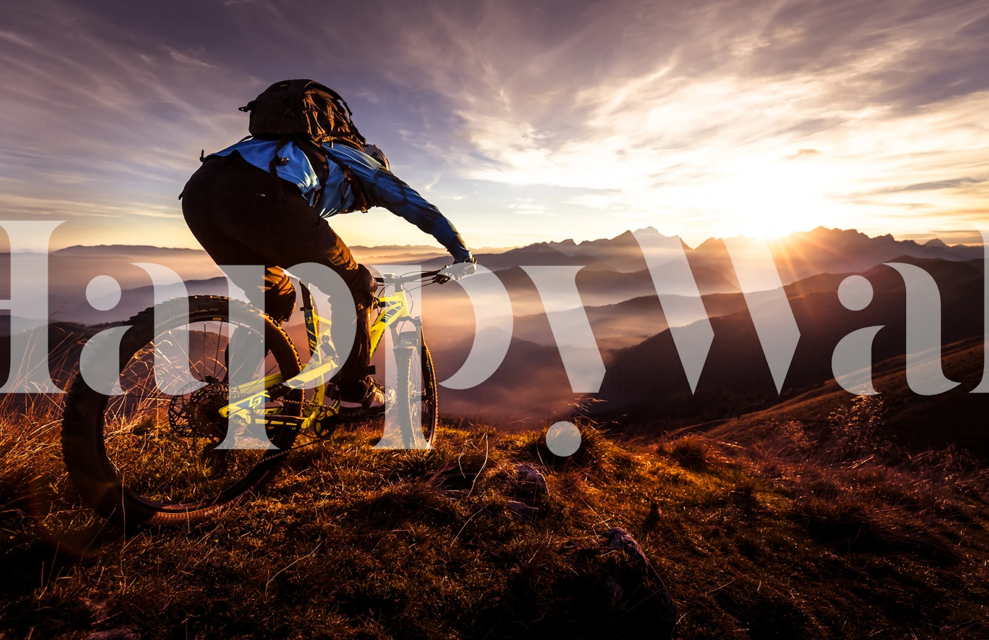 Mountain biker silhouette against sunset sky on Sunset Trail Ride wall mural