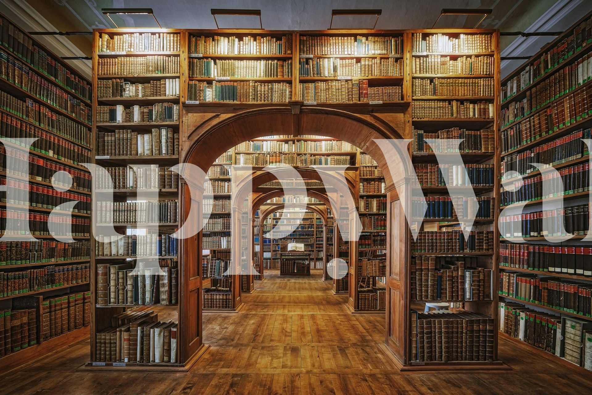 Library bookshelf design with warm wood tones wallpaper