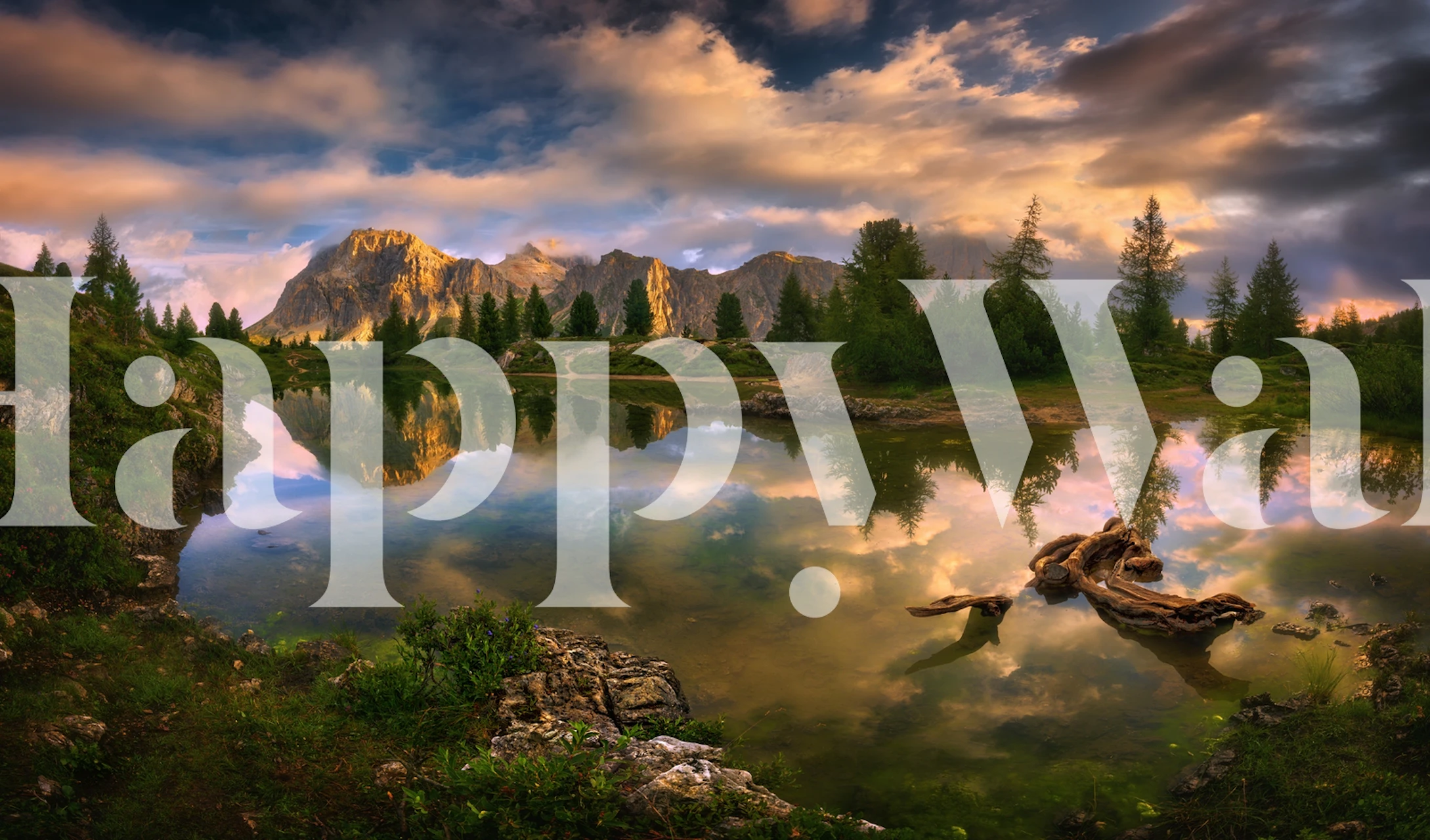 Mountain landscape with trees and water reflections wallpaper