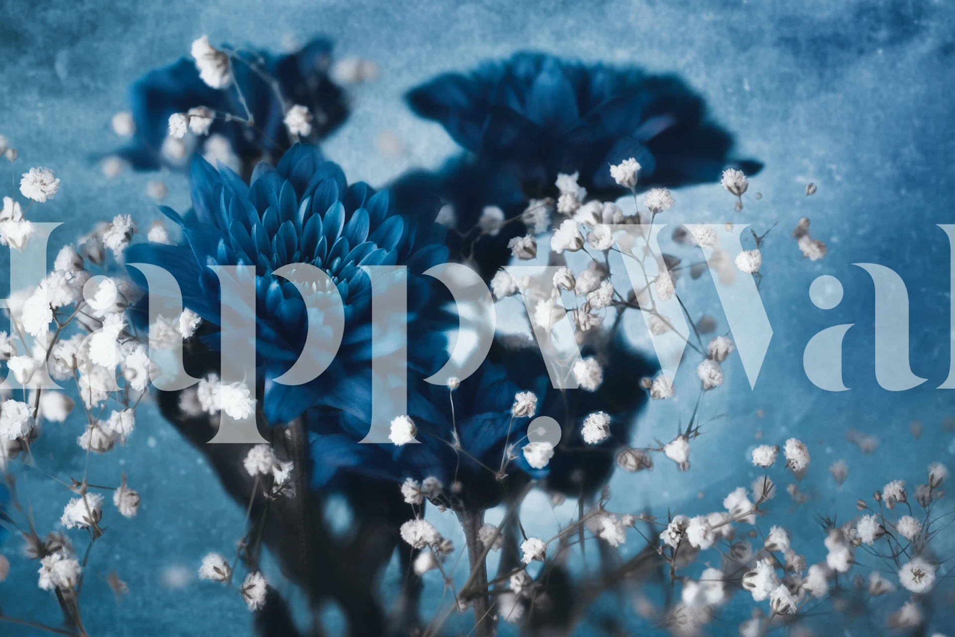Blue flowers and white accents floral wallpaper