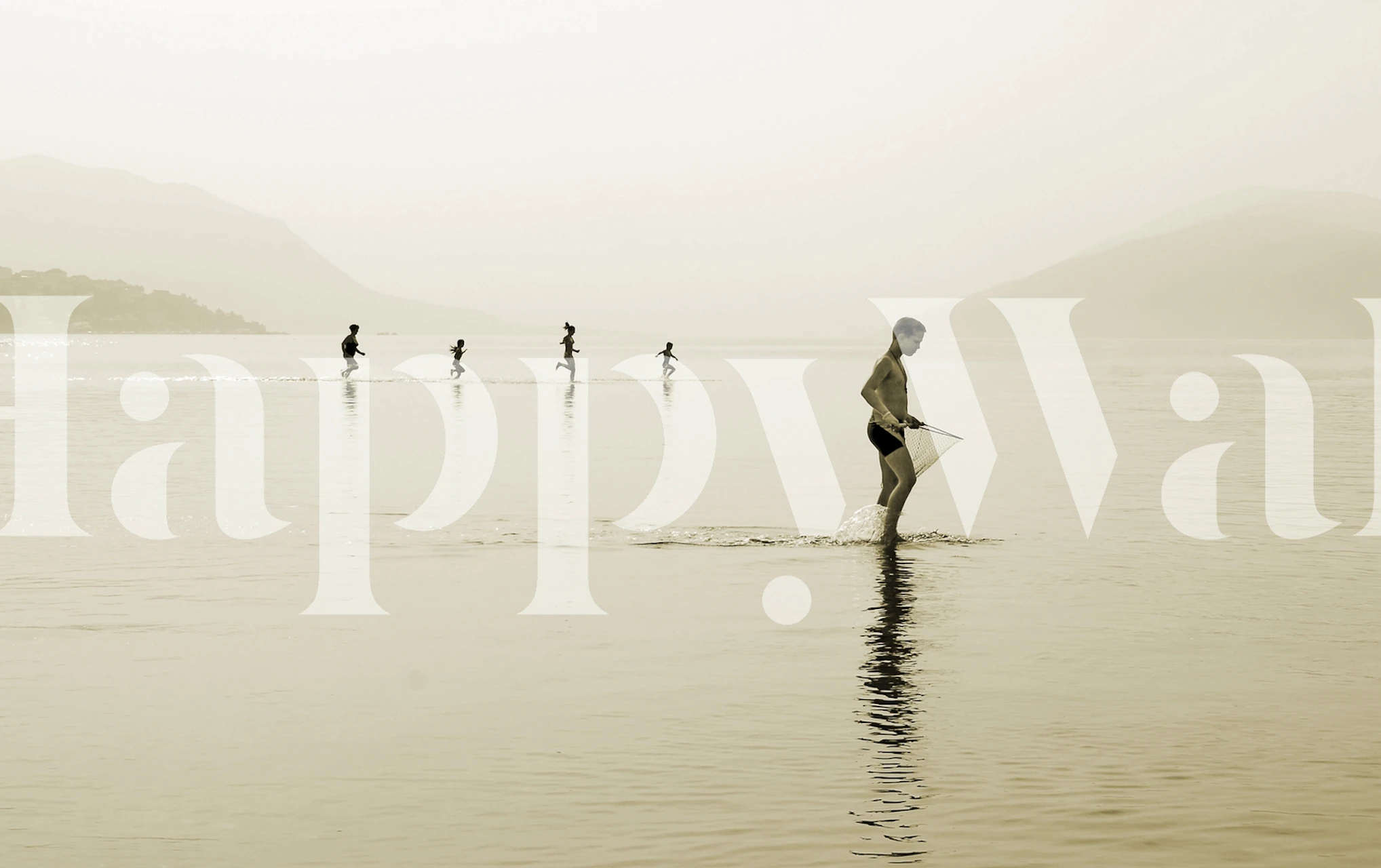 People walking on water in black and white wallpaper