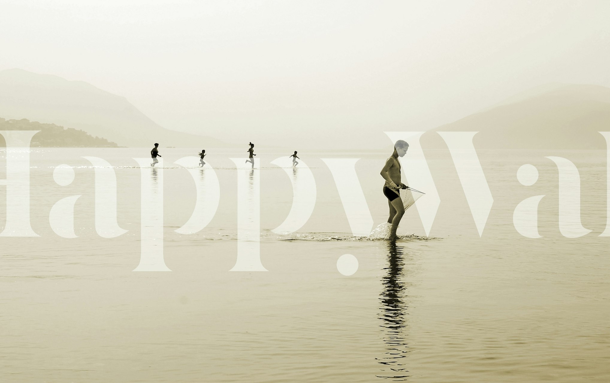 People walking on water in black and white wallpaper