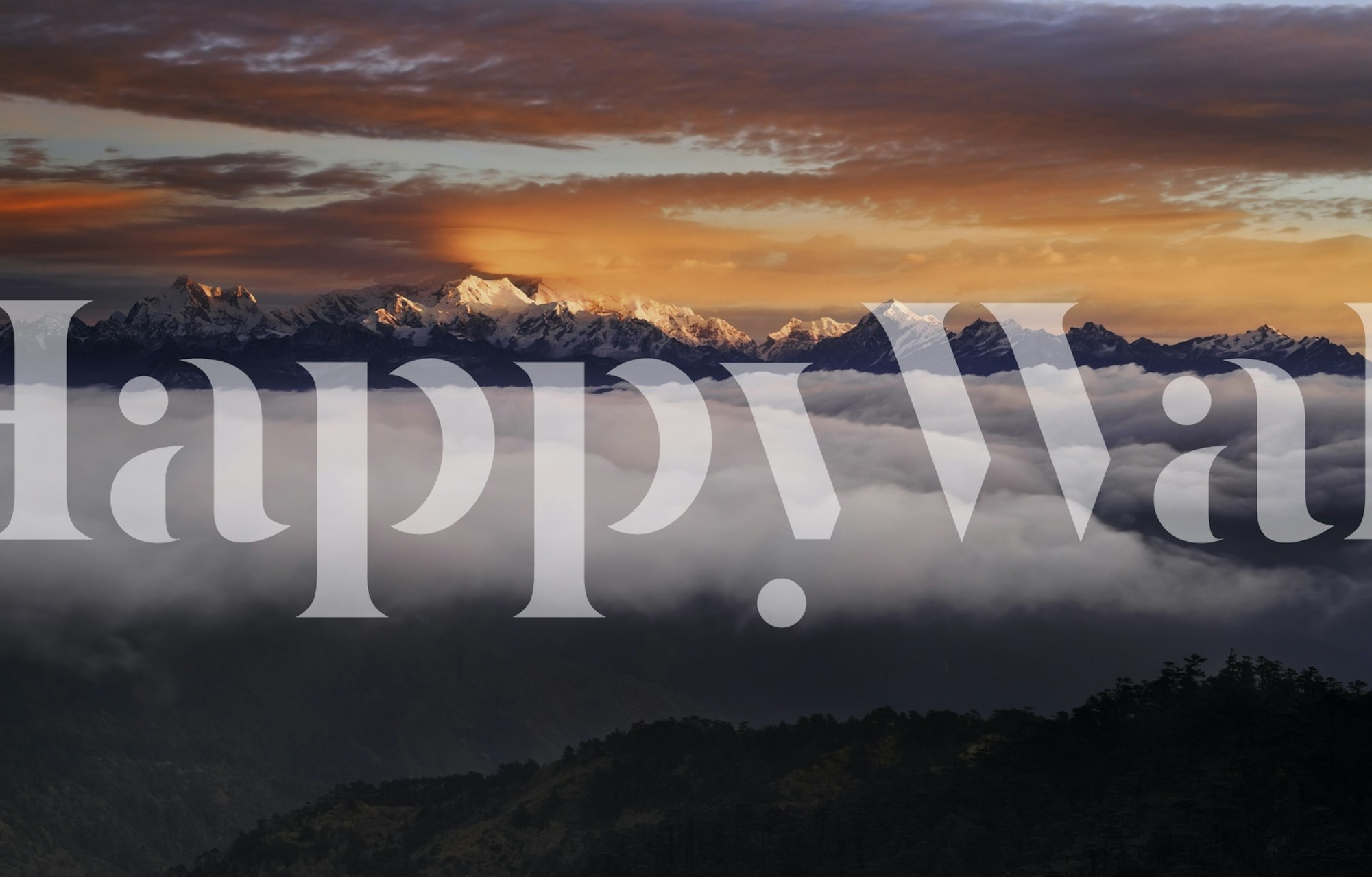 Mountain landscape wallpaper in a room