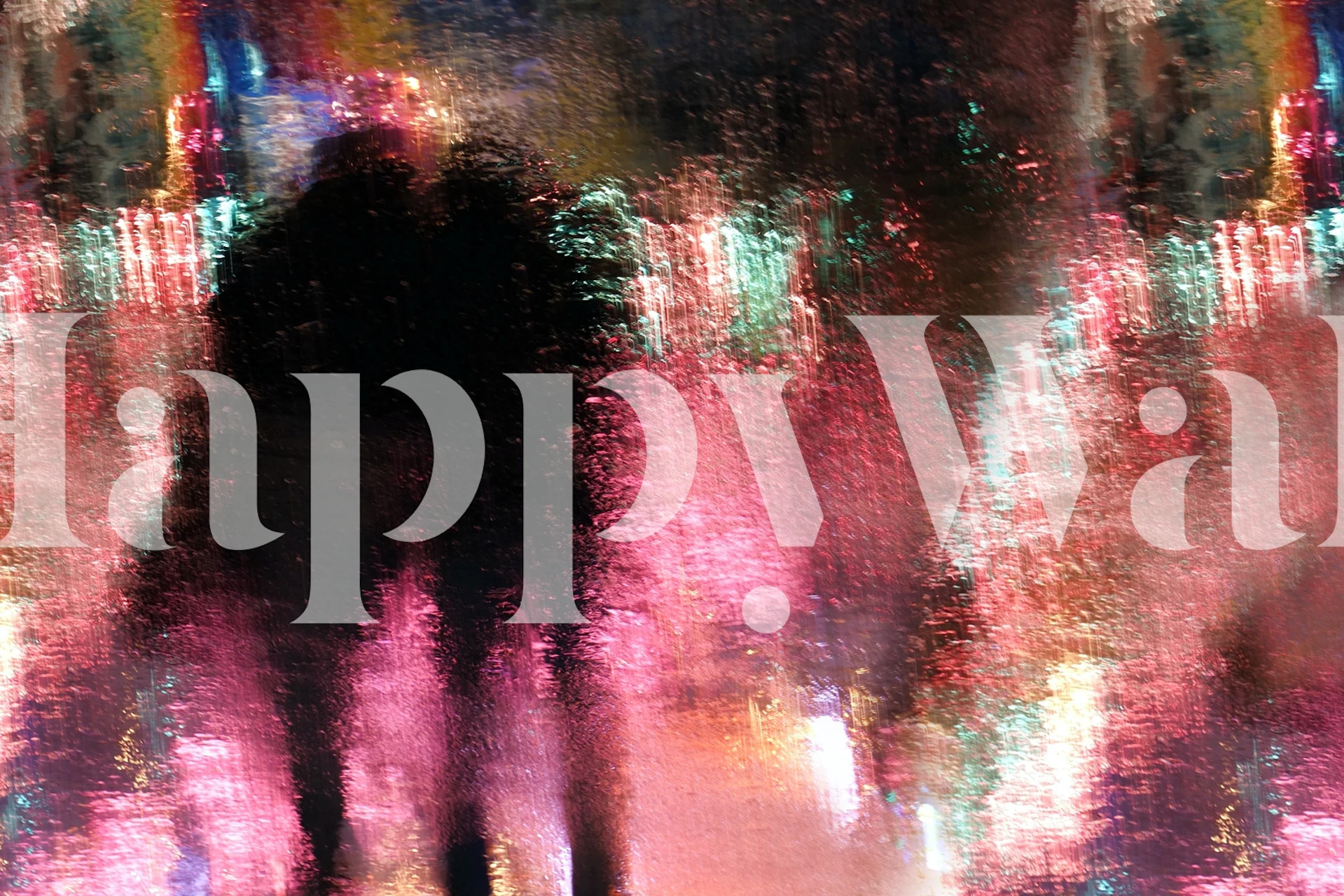 Abstract wet reflections of colorful lights and silhouettes wallpaper