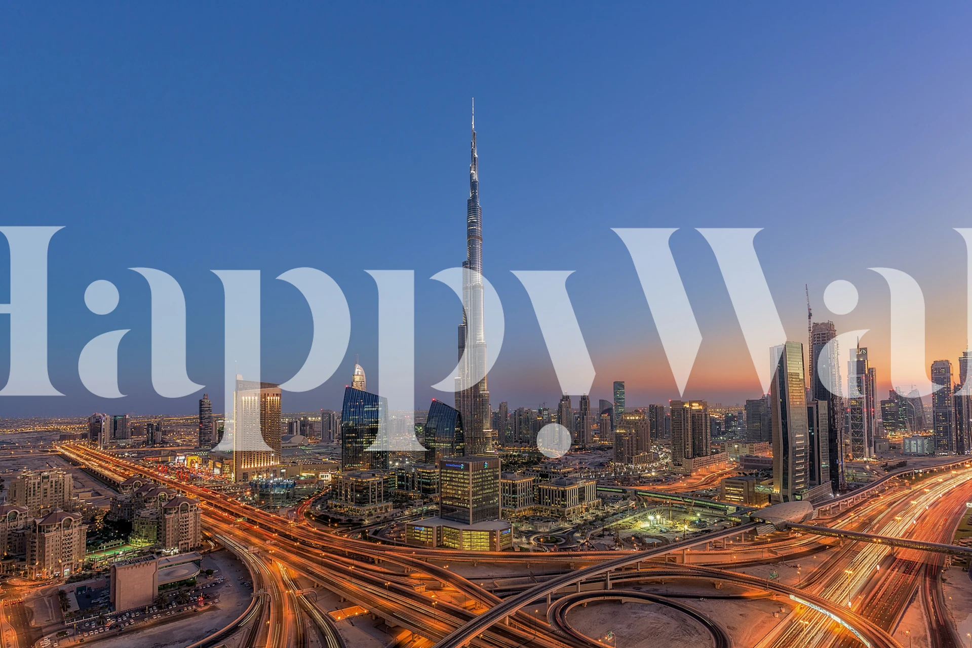 Burj Khalifa city skyline at dusk with warm colors wallpaper