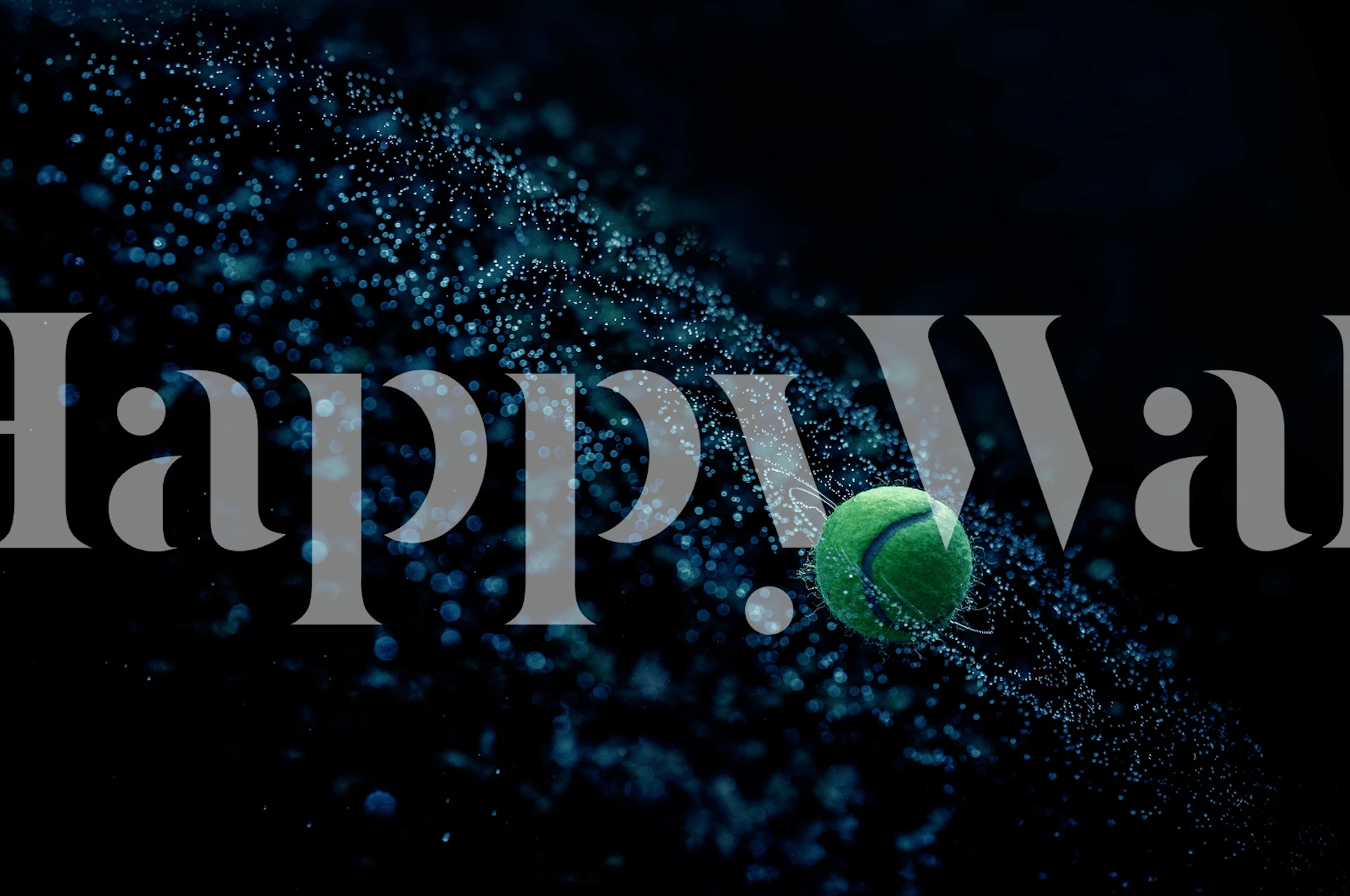 Tennis ball in space-themed wall mural with cosmic dust and dark background