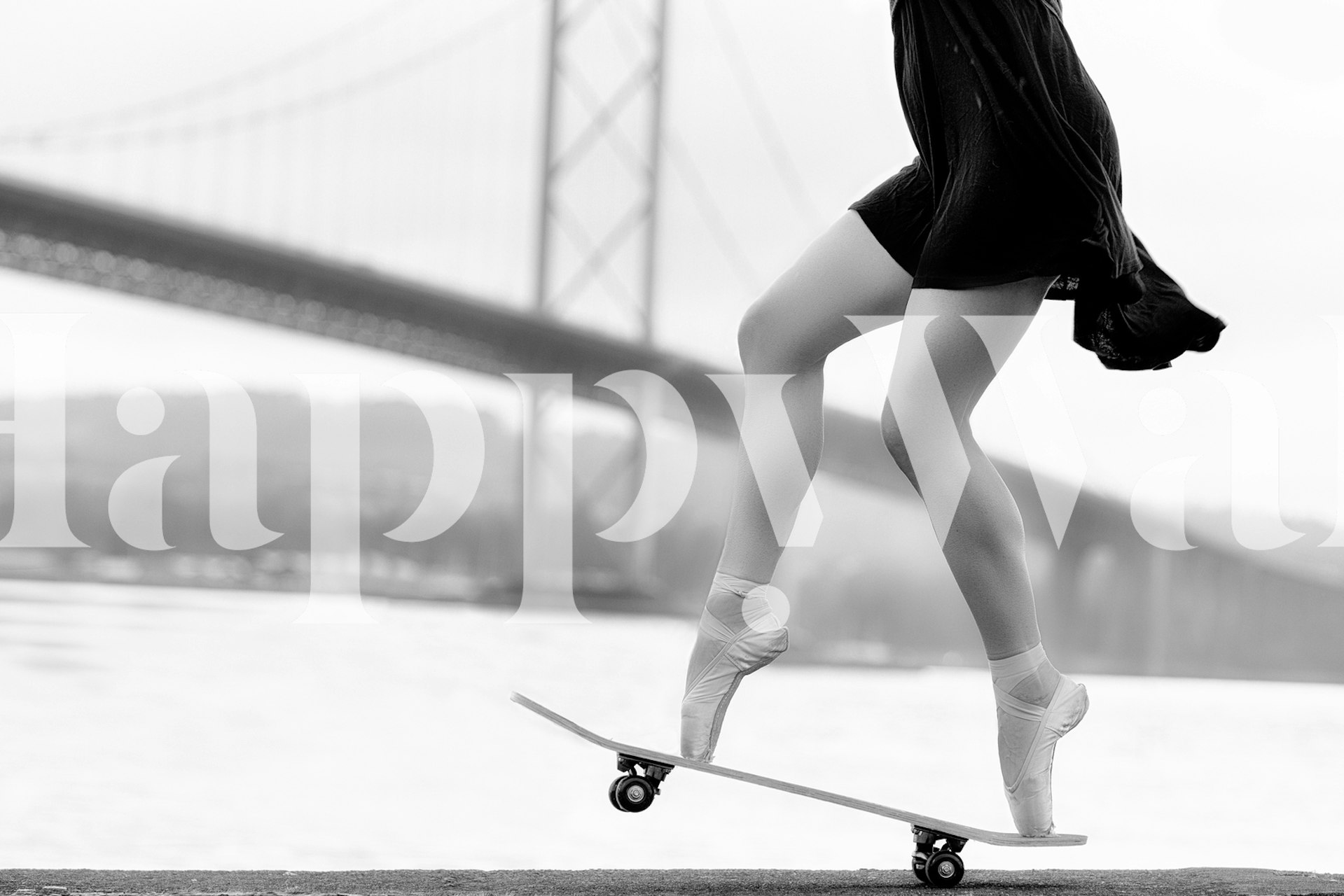 Black and white skater girl on skateboard wallpaper