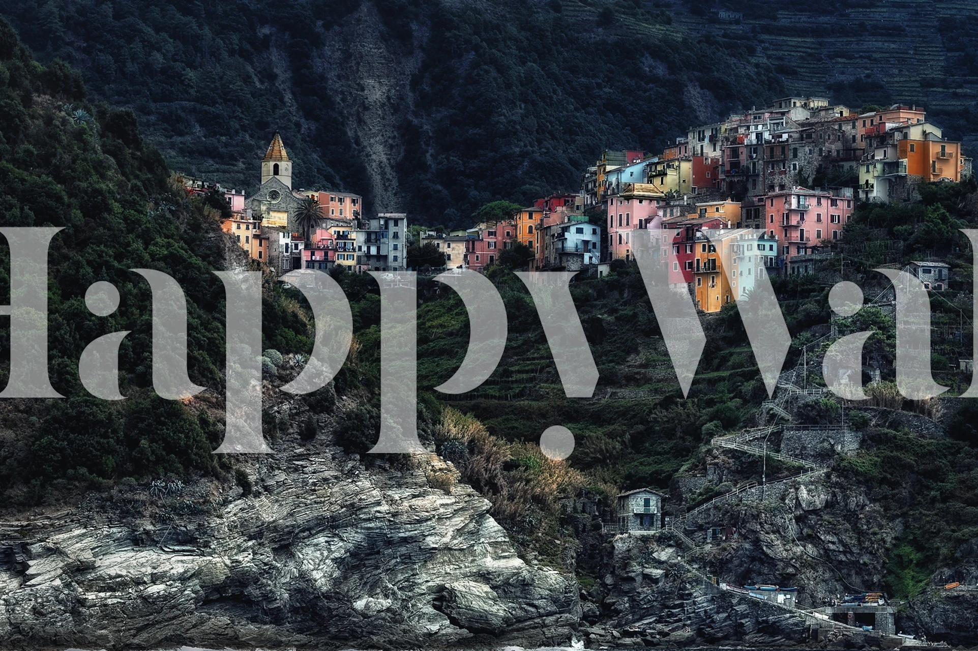 Kleurrijke huizen op kliffen muurschildering