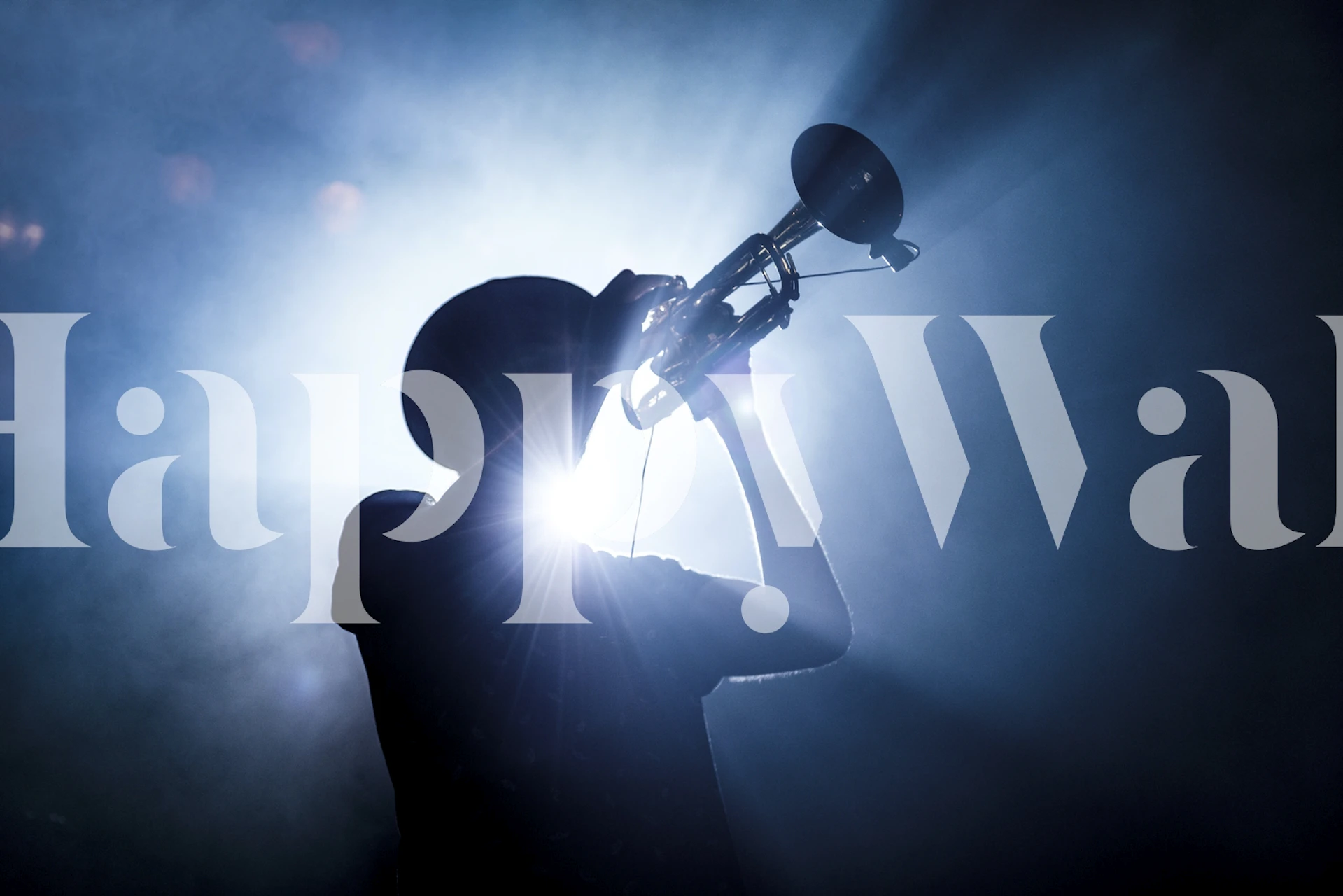 Trumpet player silhouette with bright light background wallpaper