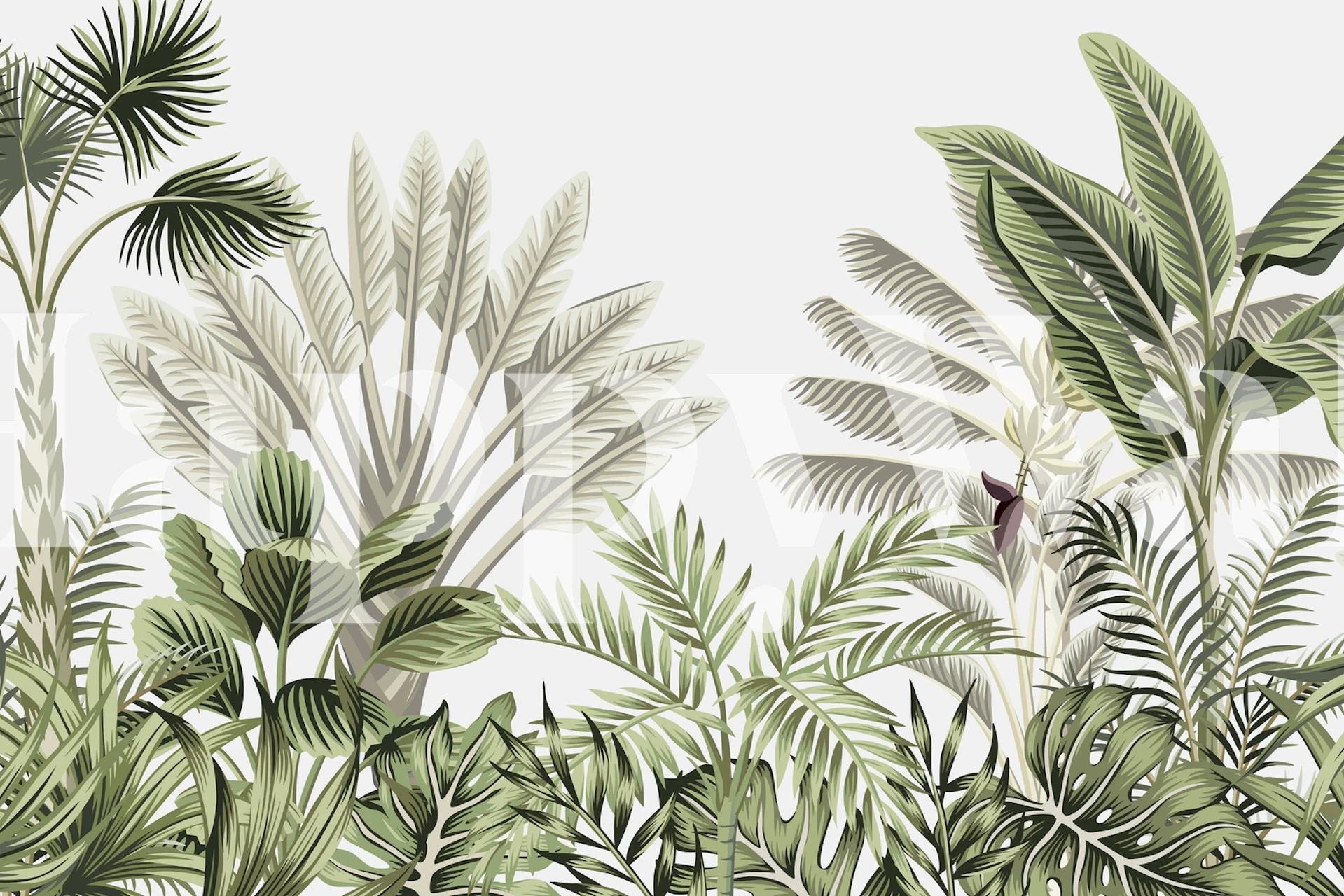 Tropical Tree 2 wall mural featuring lush green foliage on a soft background