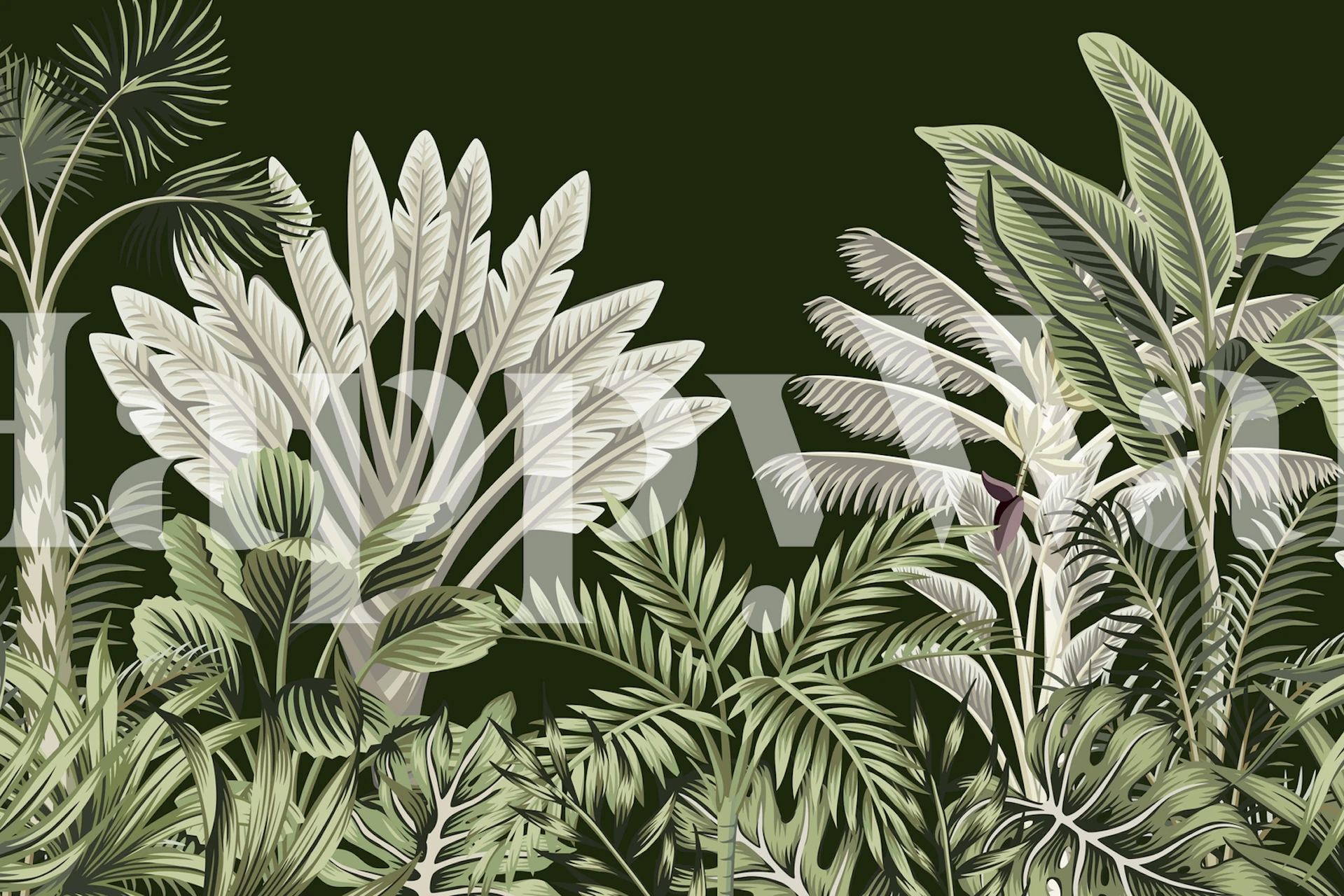 Tropical leafy plants in green and white colors wallpaper