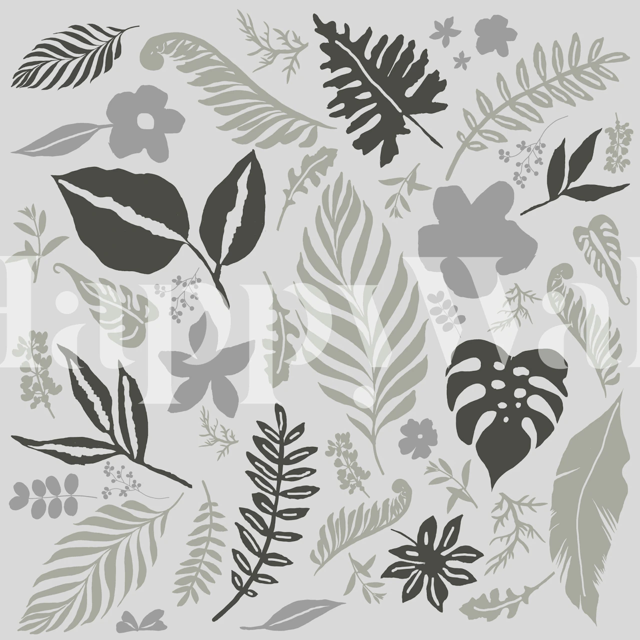 Grey floral leaf patterns in various shades of grey wallpaper