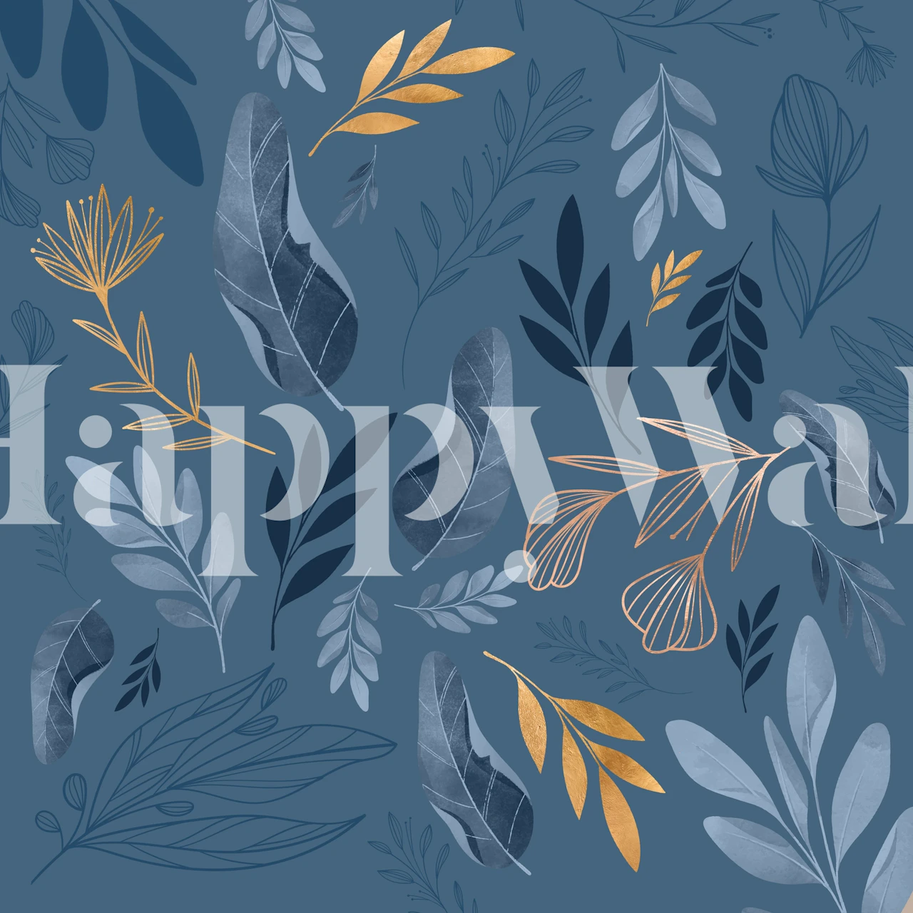 Leaf Line Blue wallpaper in a room