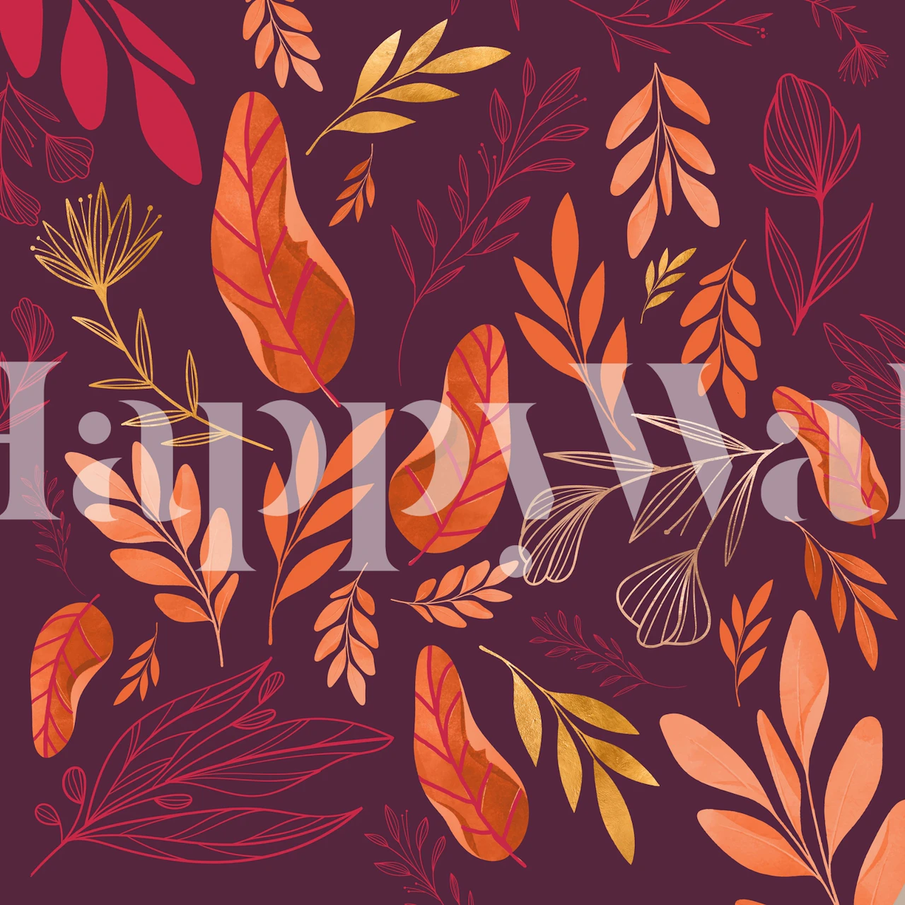 Leaf Line Red -tapetti huoneessa