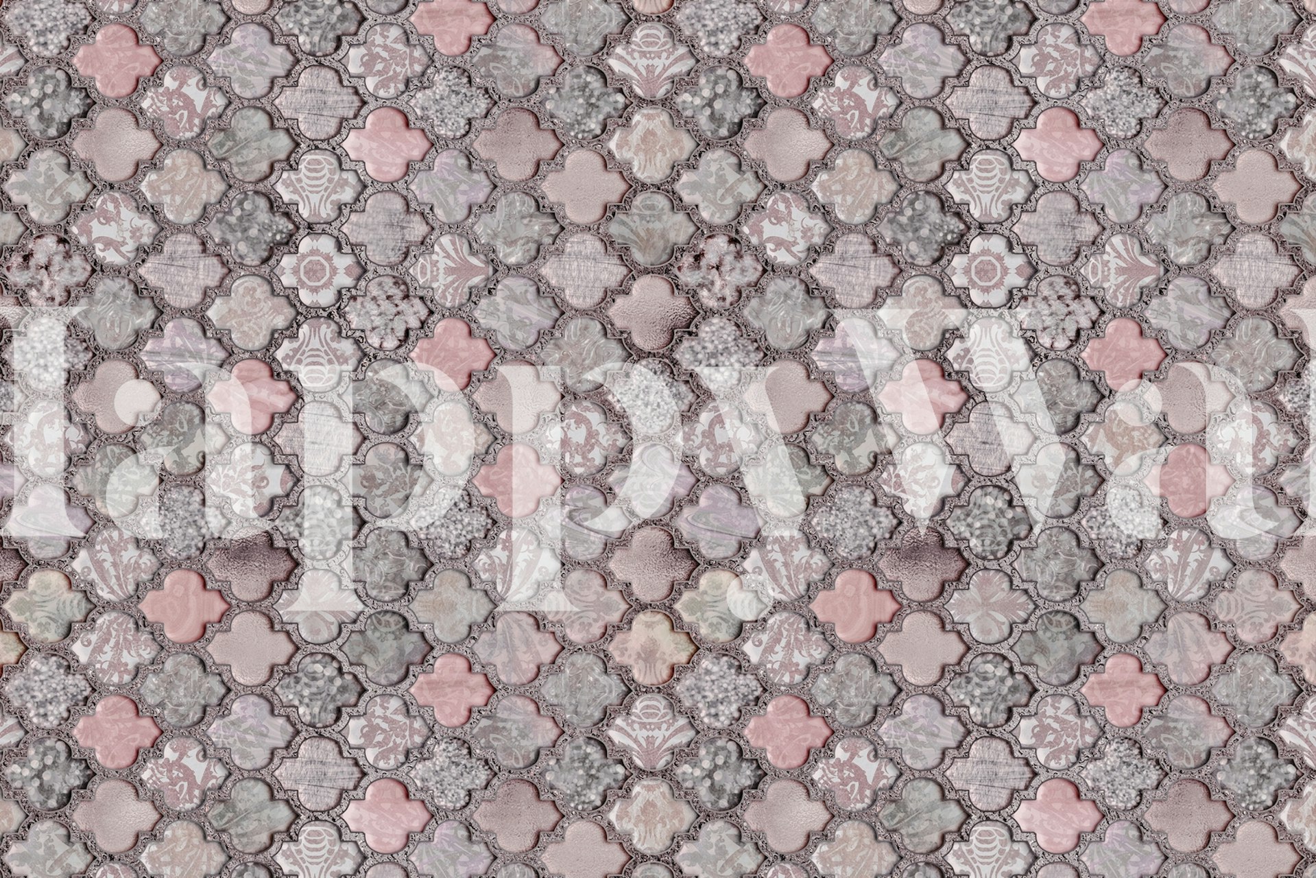 Vintage Moroccan Tiles Pink wallpaper in a room