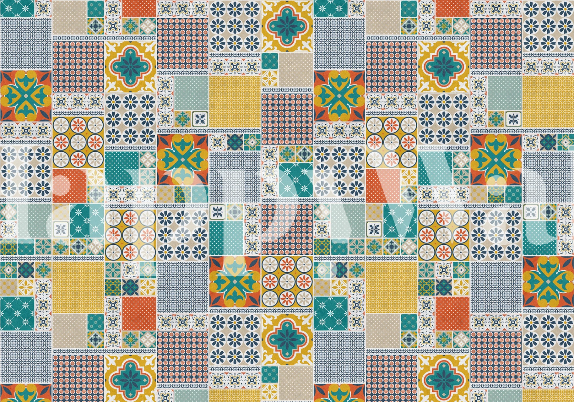 Papel pintado Alhambra Tiles Multicolour mostrado en una habitación