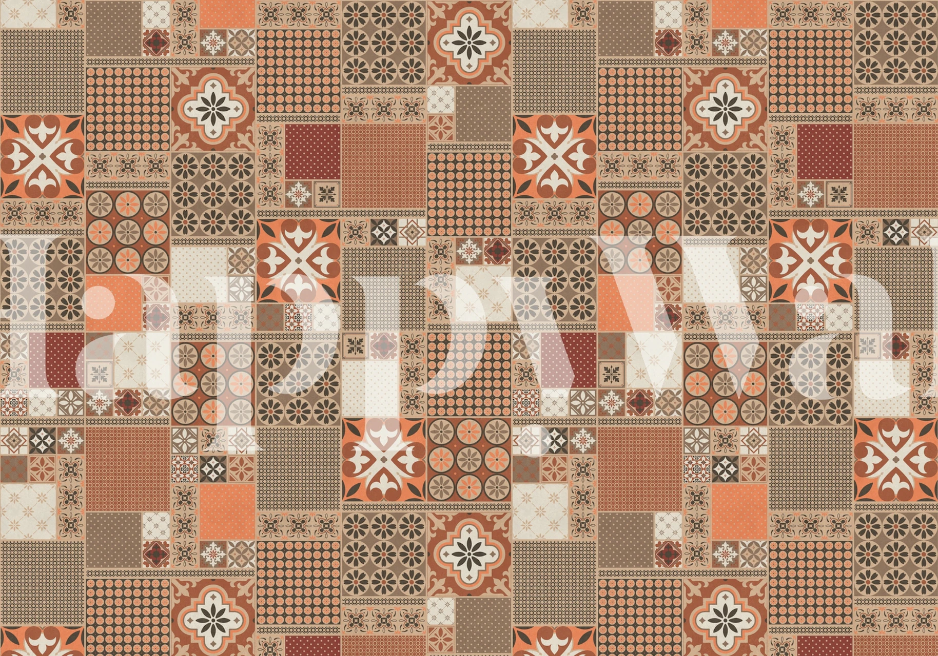 Alhambra Tiles Orange Rust wallpaper in a room