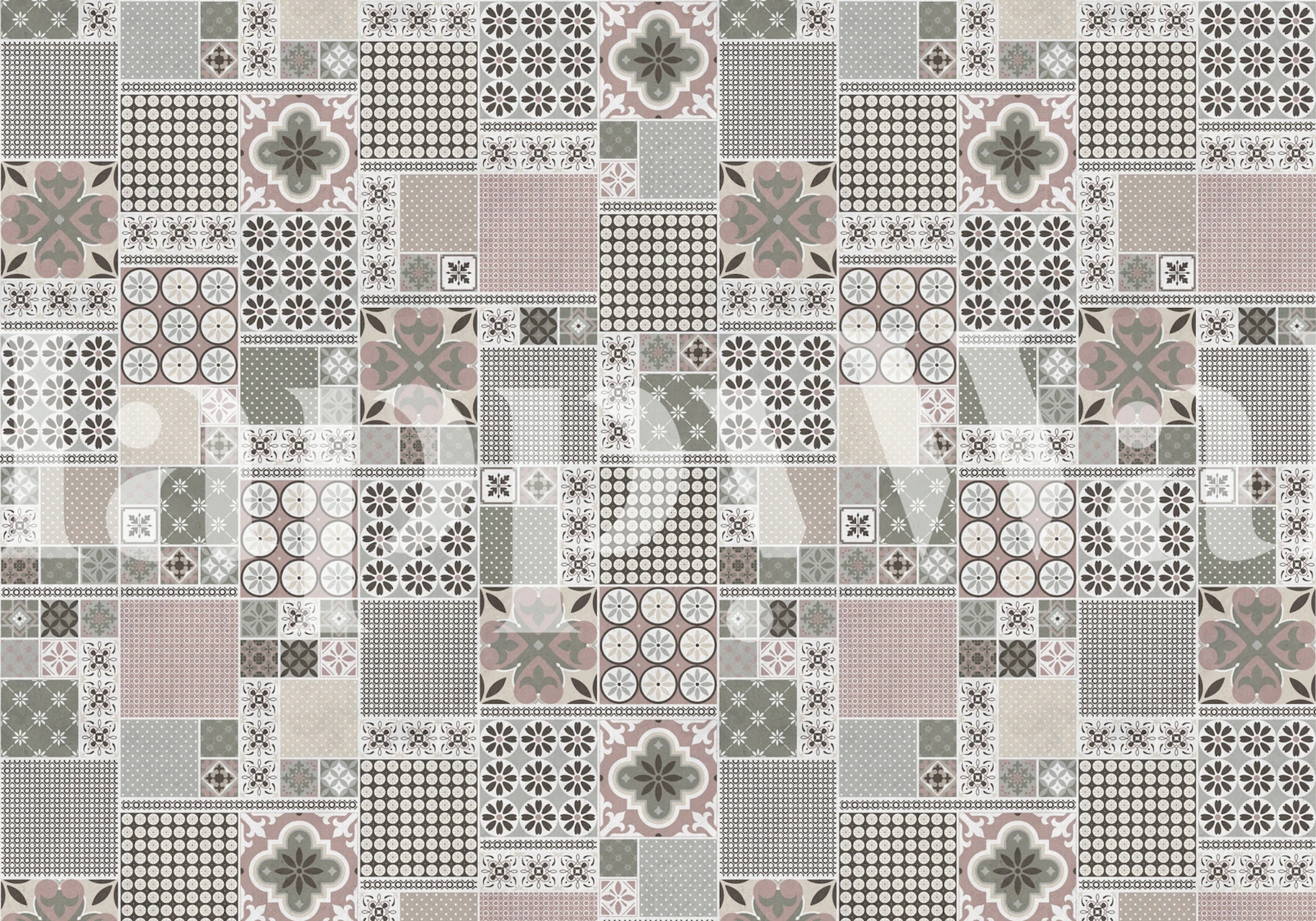 Alhambra Tiles Mauve Grey behang in een kamer