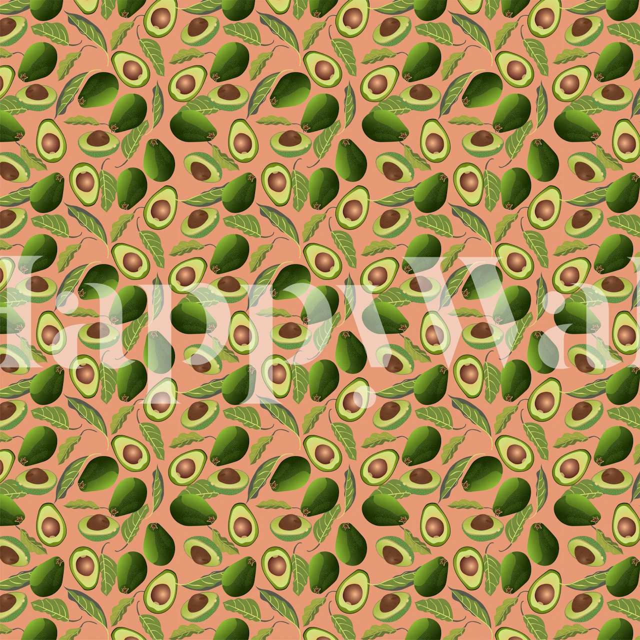 Avocado and leaves pattern on light peach background wallpaper