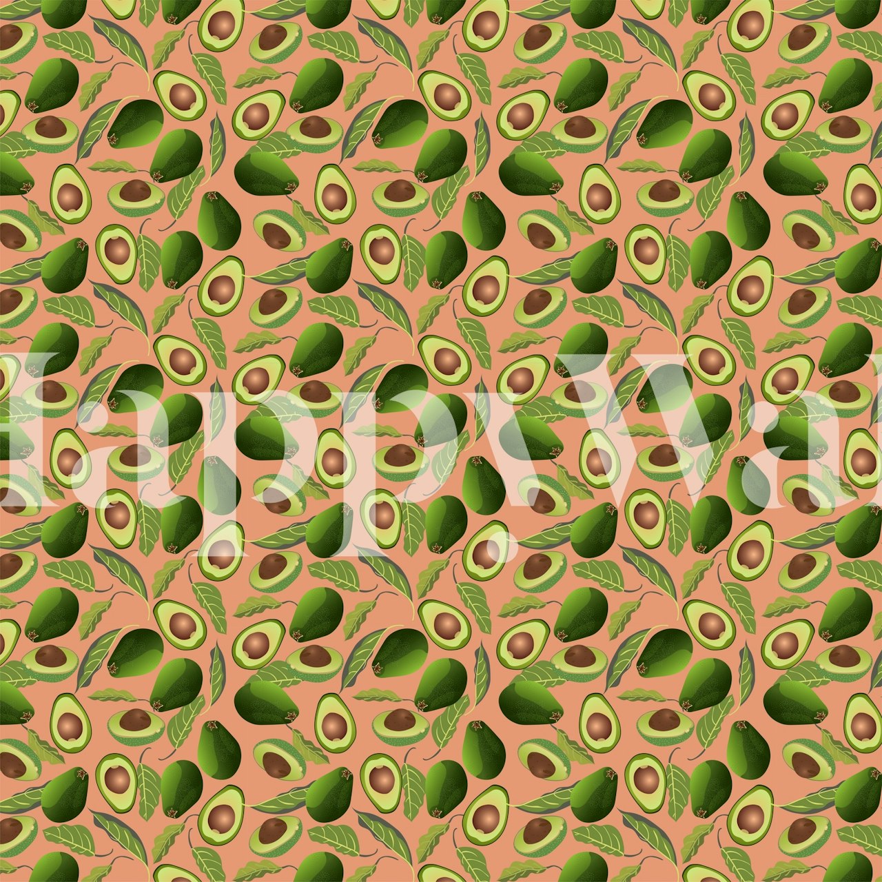 Avocado and leaves pattern on light peach background wallpaper