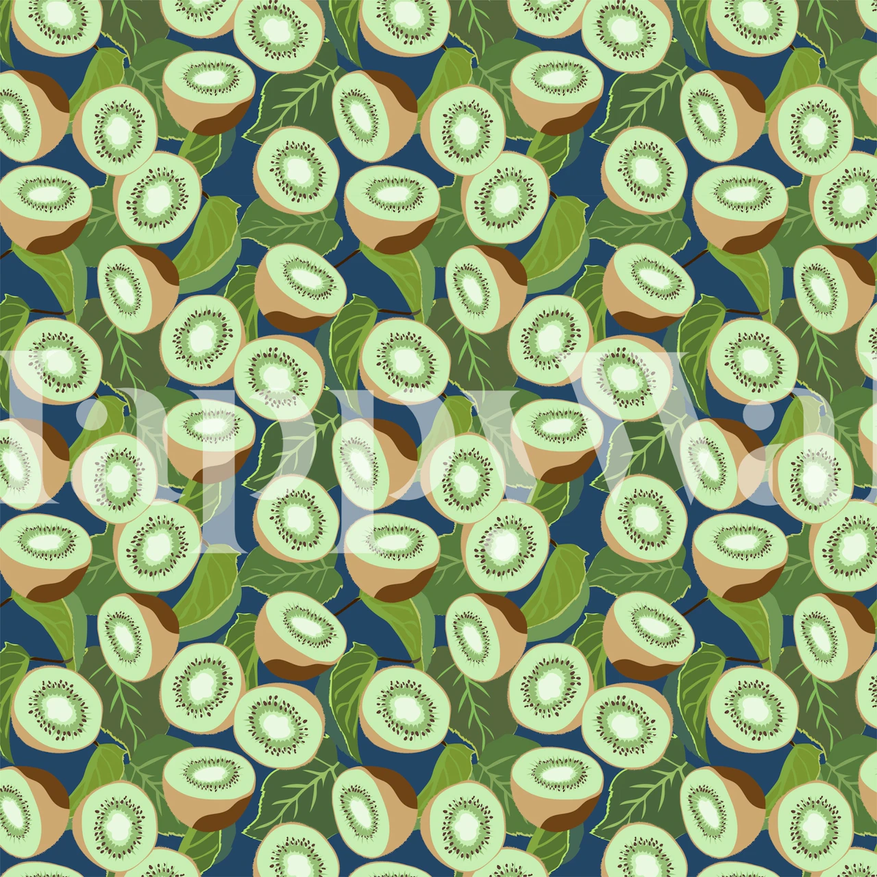 Kiwi fruit pattern wallpaper in green and brown colors, modern style.