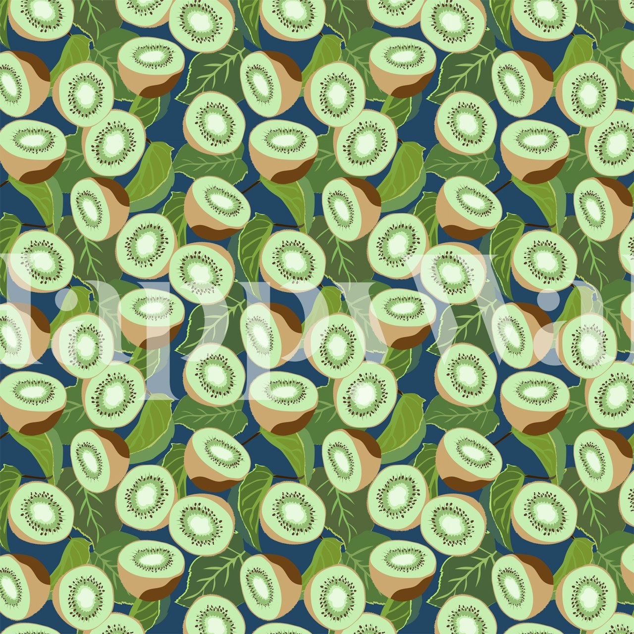 Kiwi fruit pattern wallpaper in green and brown colors, modern style.