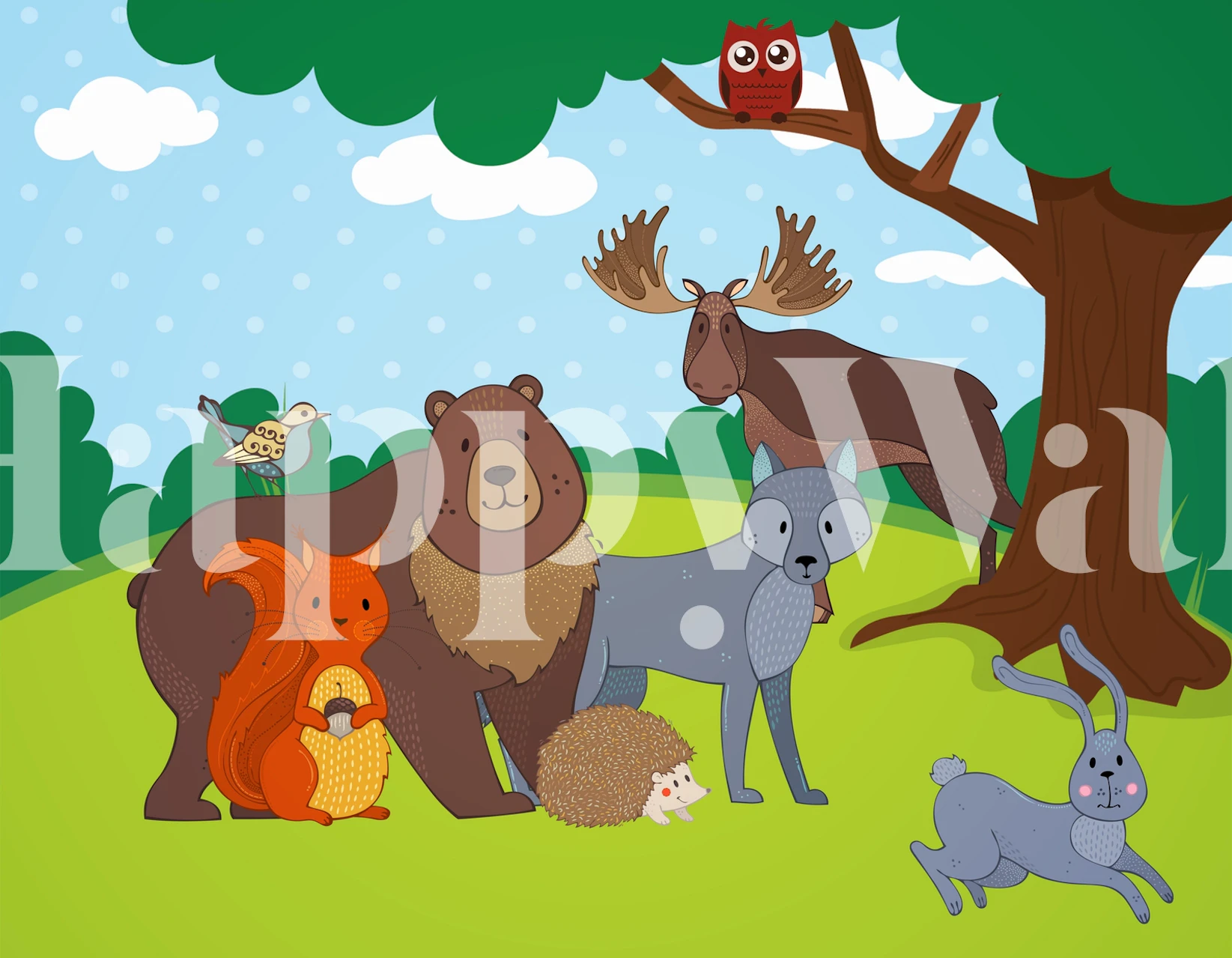 Woodland Friends in Forest Tapetdesign in einem Raum