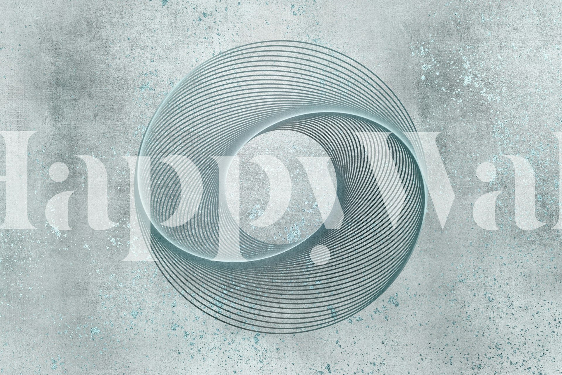 Geometric circular line art design with teal and gray wallpaper