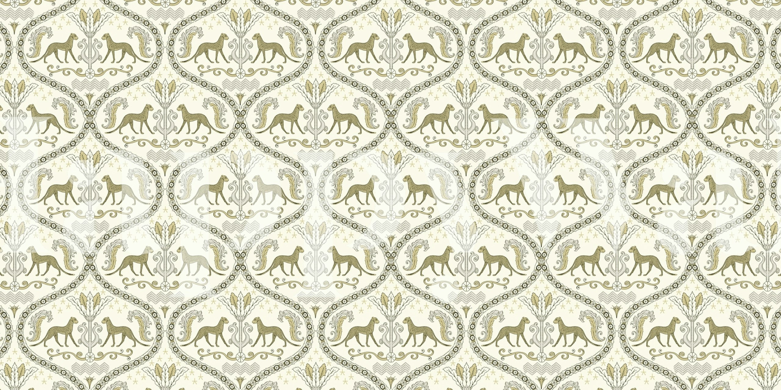 Gold and cream jazzy jaguar pattern wallpaper