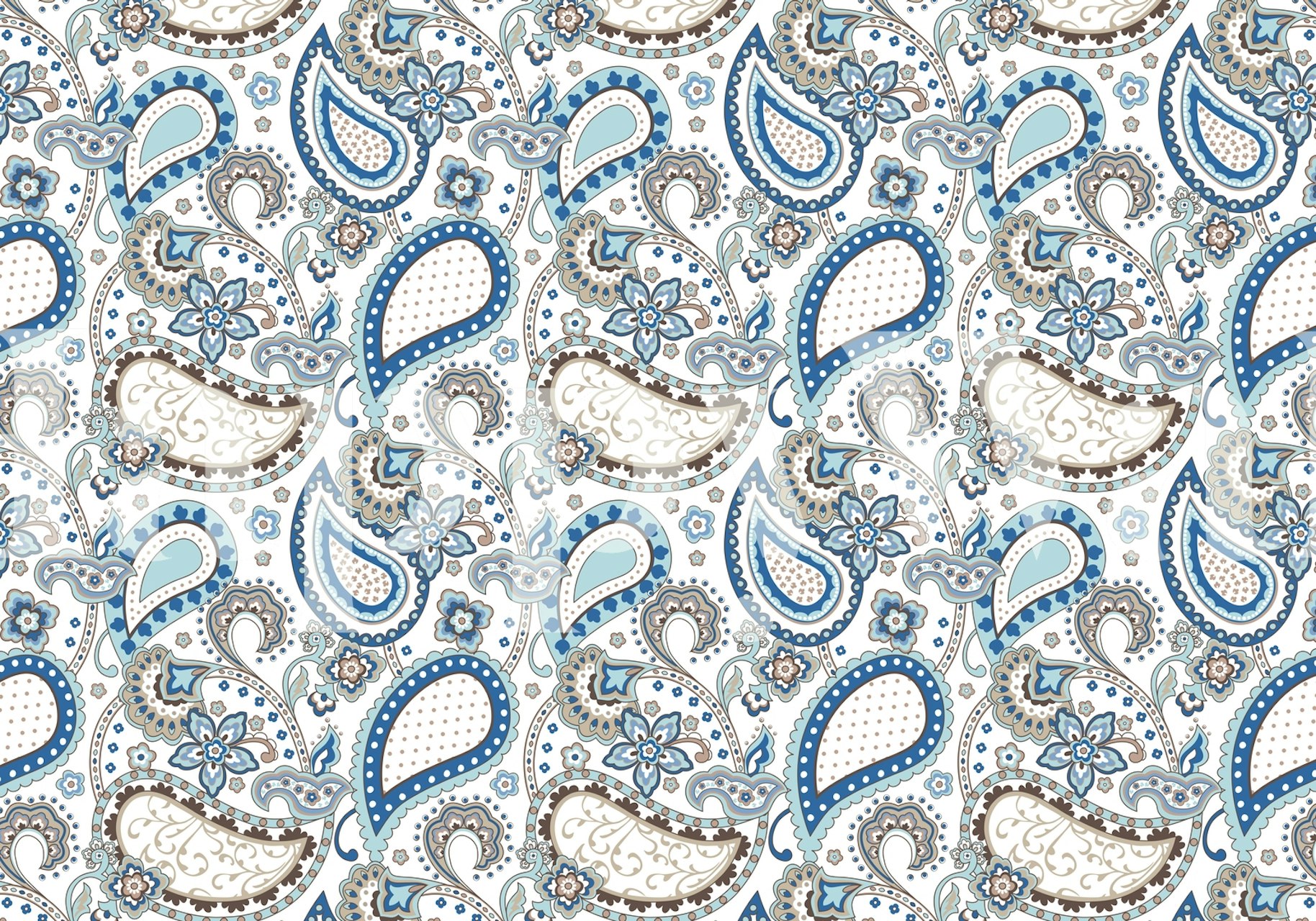 Blue and brown floral paisley design wallpaper