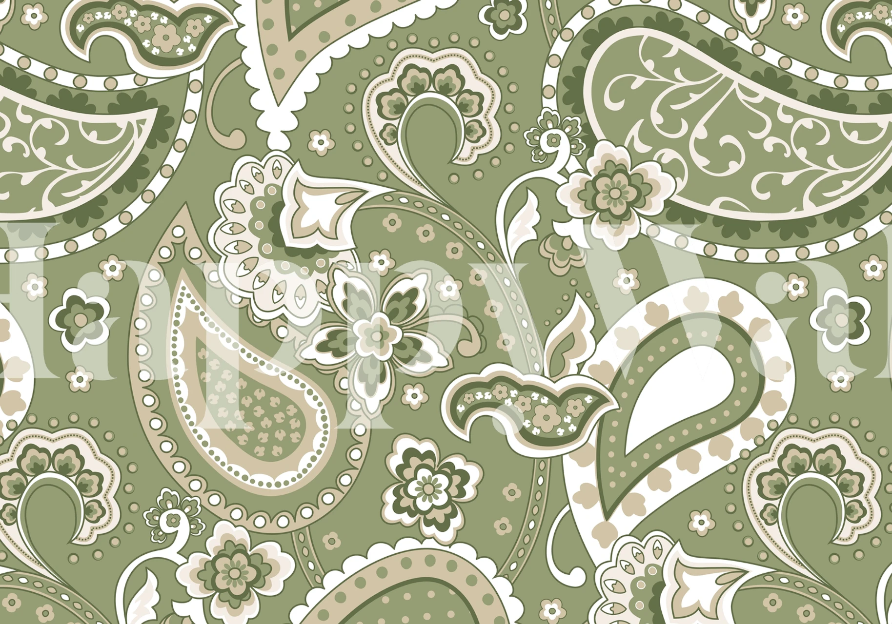 Paisley olive sage beige wallpaper design