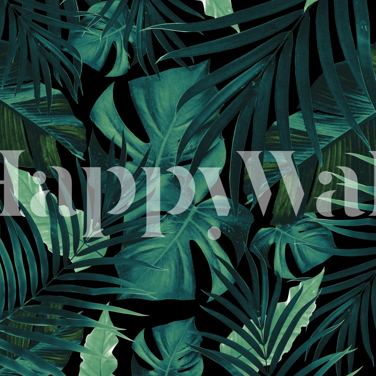 Eksotisk mørkegrønne tropiske jungleblade vægmaleri til boligindretning.