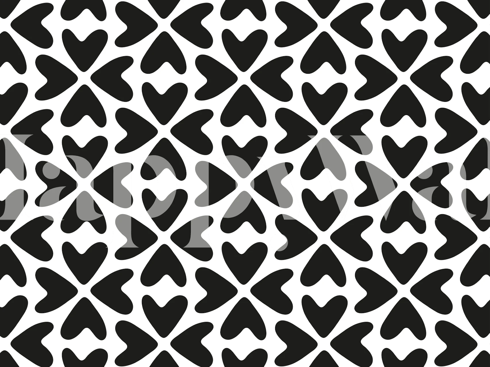 Zwart-wit hartpatroon wallpaper Bold Love_black and white