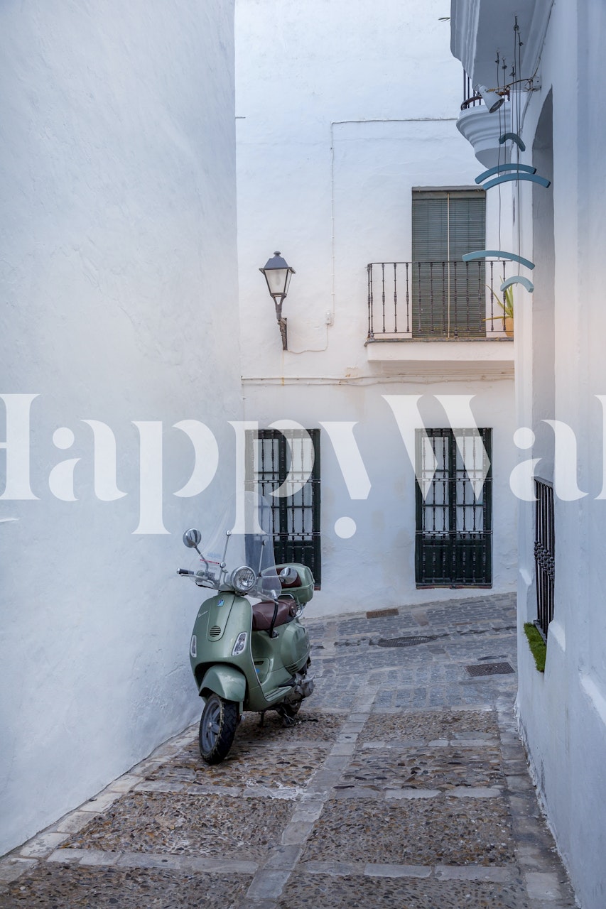 Retro motor scooter wallpaper in a room