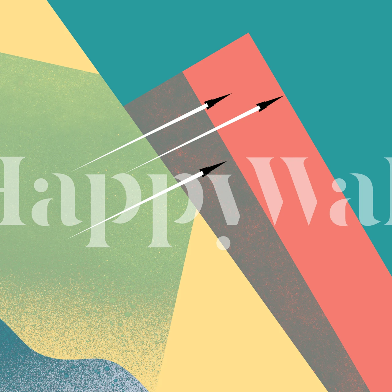 Colorful geometric shapes with rocket motifs in blue, green, and red wallpaper