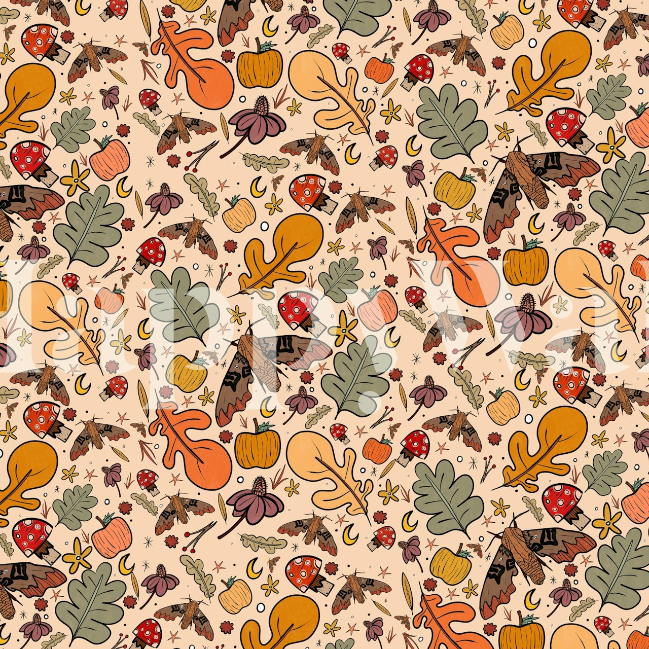 Autumn moth pattern wallpaper in a stylish room