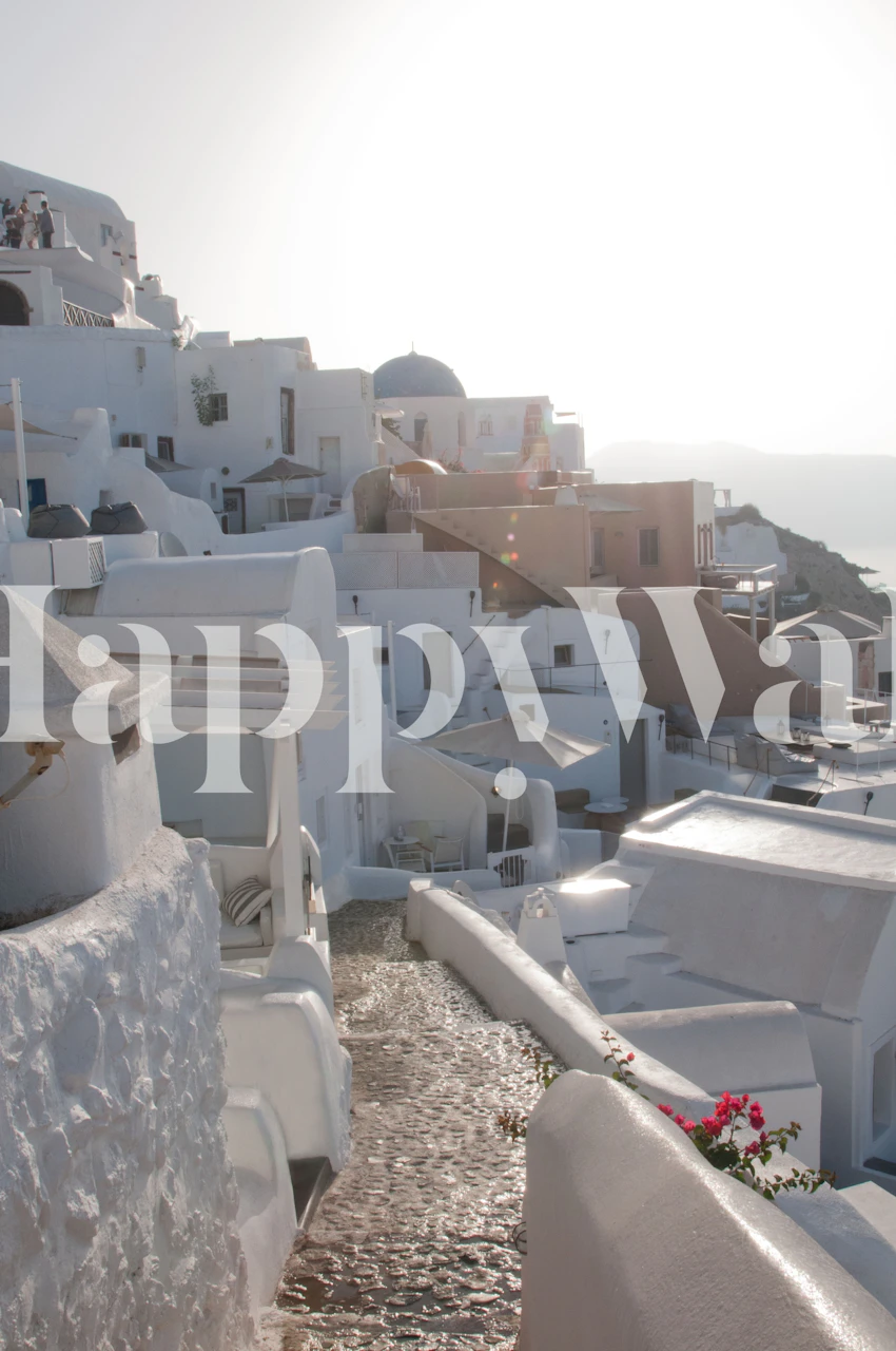 Whitewashed buildings, cobblestone streets, bright sunlight wallpaper