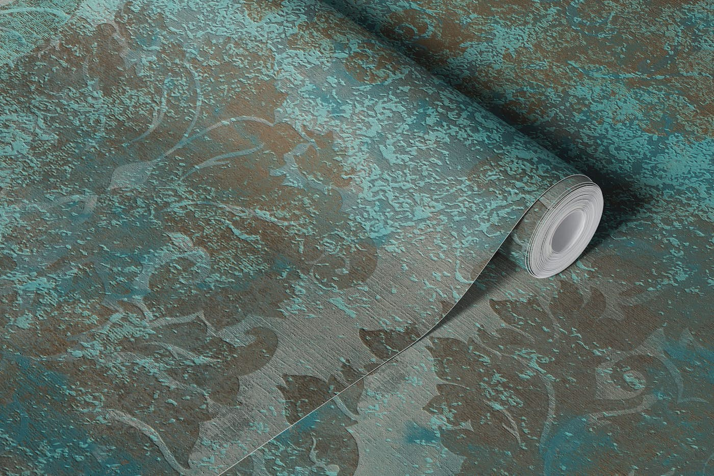 Antique Damask Teal Olive wallpaper roll