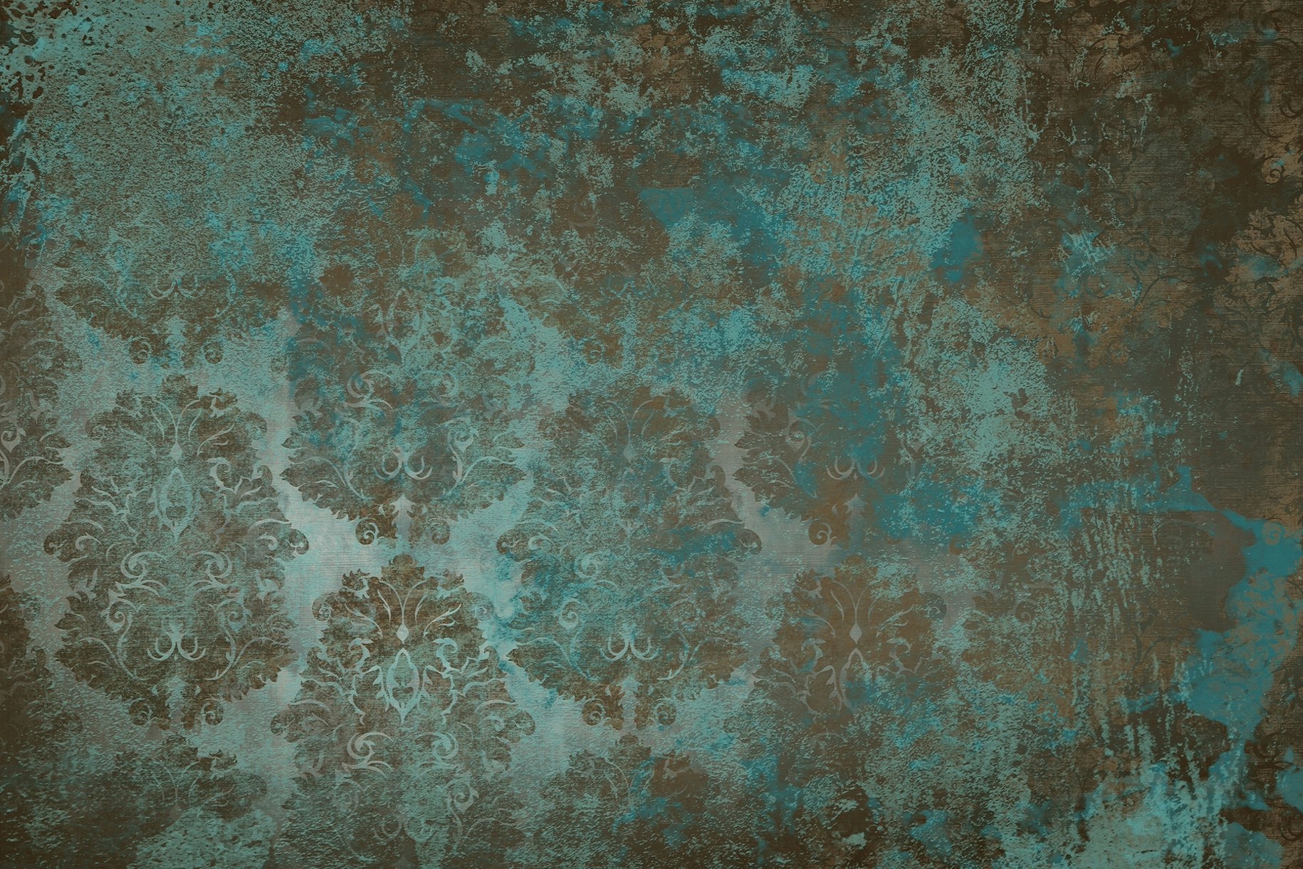Antique Damask Teal Olive Wallpaper Happywall