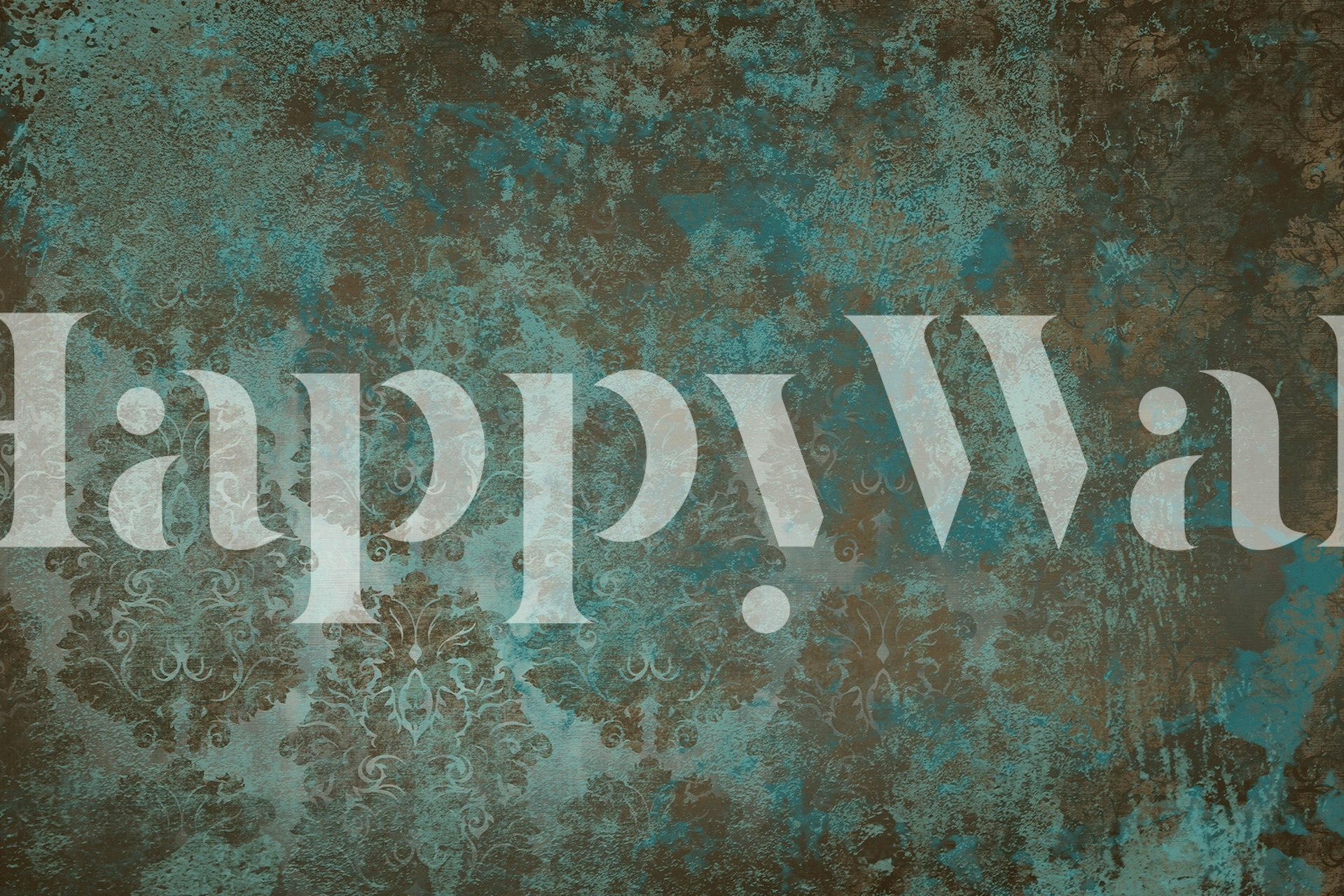 Teal olive damask pattern on rustic background wallpaper