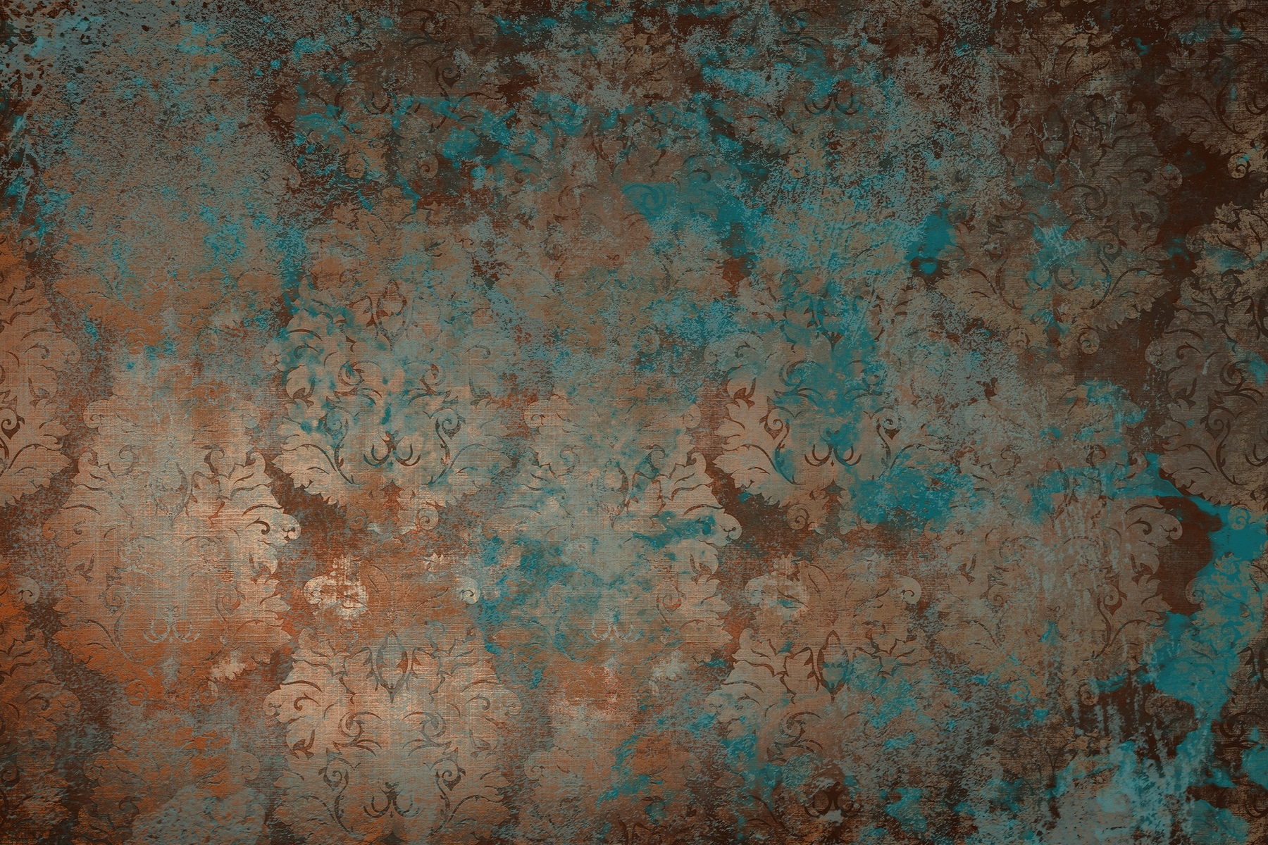 Buy Antique Damask Brown Rust Teal wallpaper - Free shipping