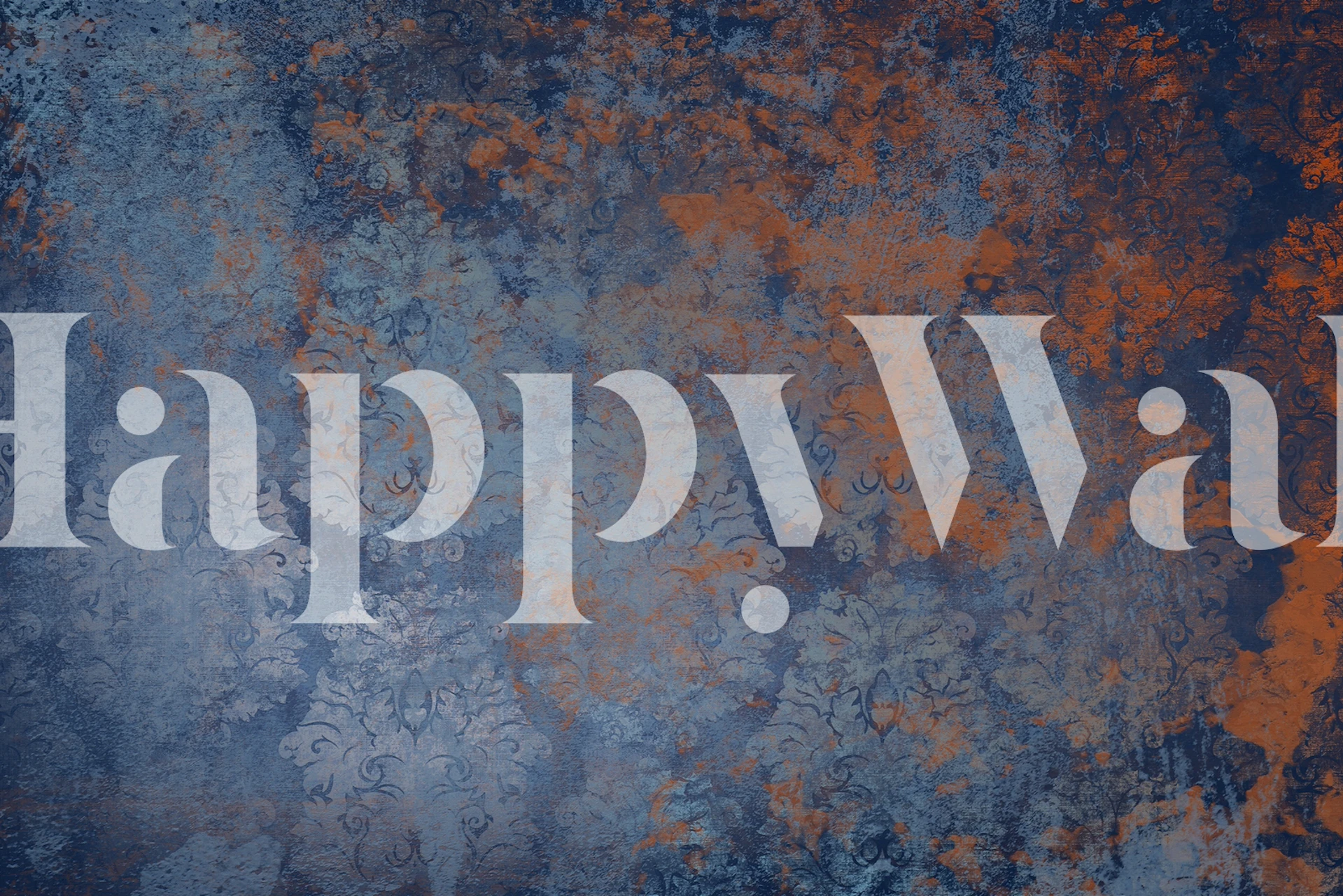 Antique Damask Royal Blue Rust wallpaper in a room