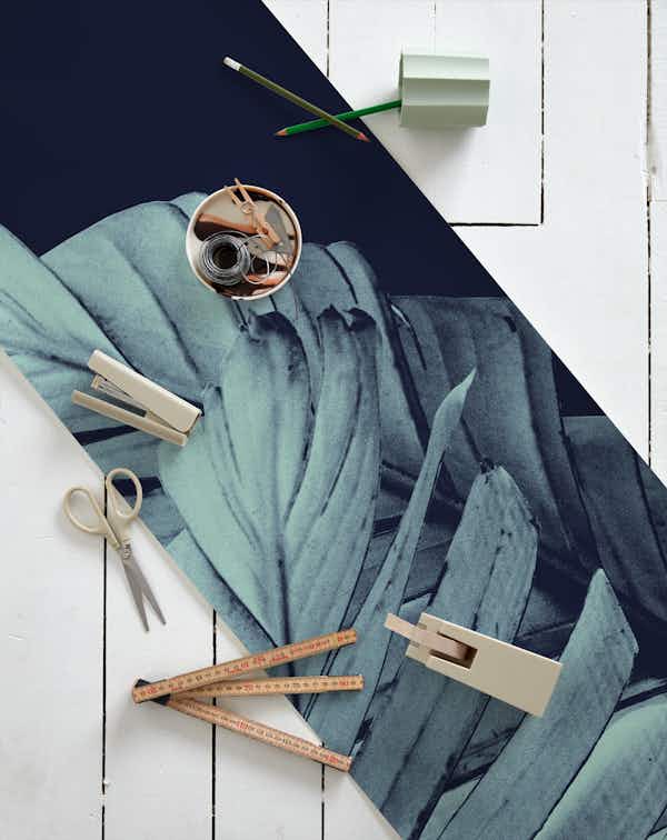 Navy Blue Banana Leaves 1 wallpaper roll