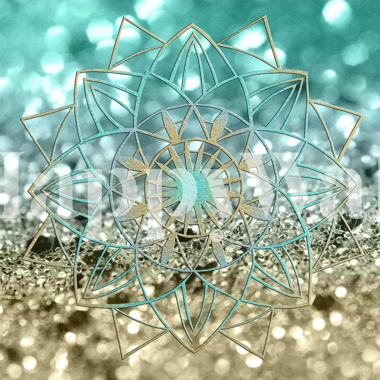 Star Mandala Beach Glitter wall mural with blue and gold hues