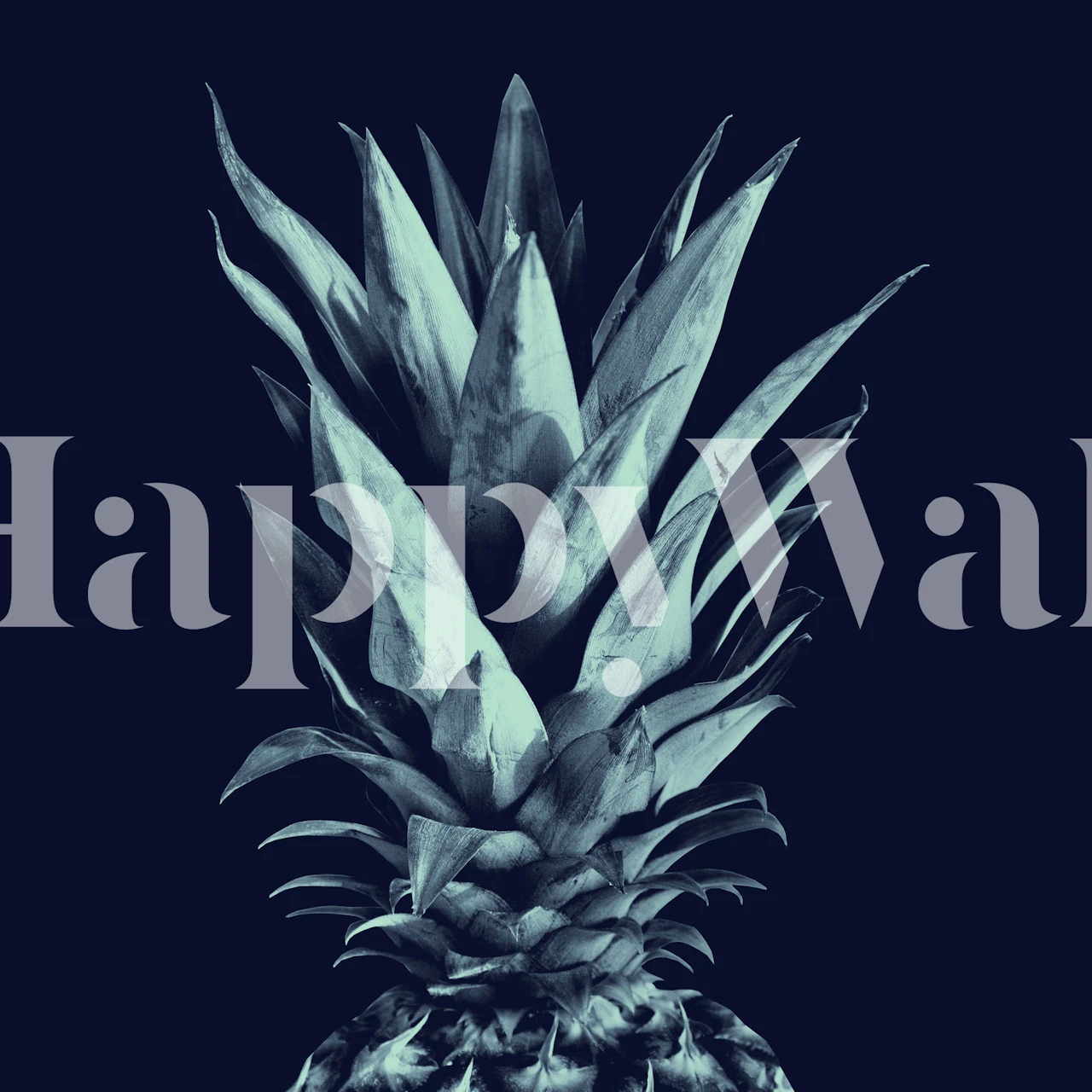 Navy blue pineapple wallpaper in room