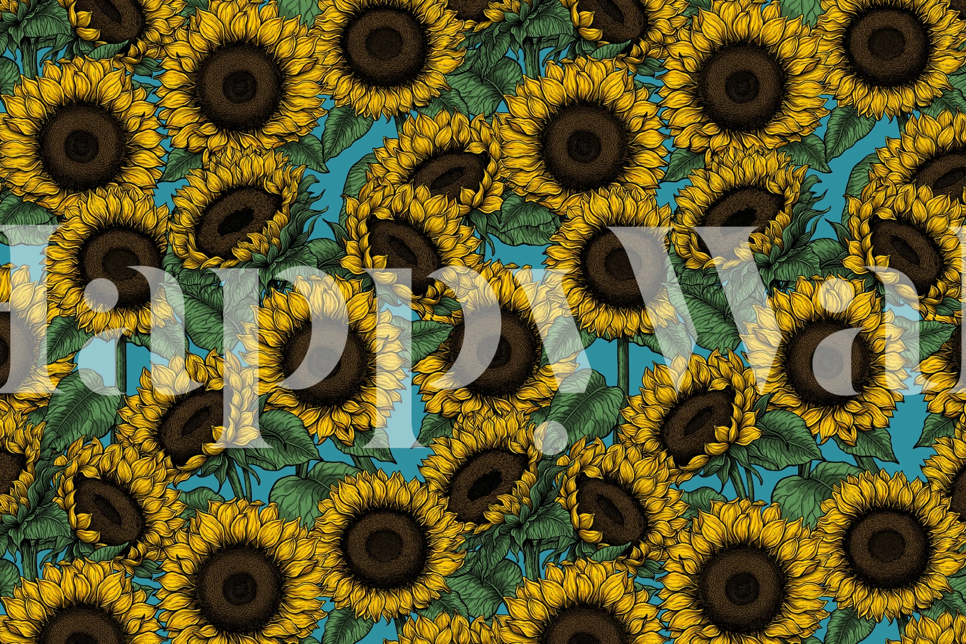 Vibrante mural de pared de girasoles con un fondo rico y contrastante, perfecto para añadir un toque floral a cualquier habitación.